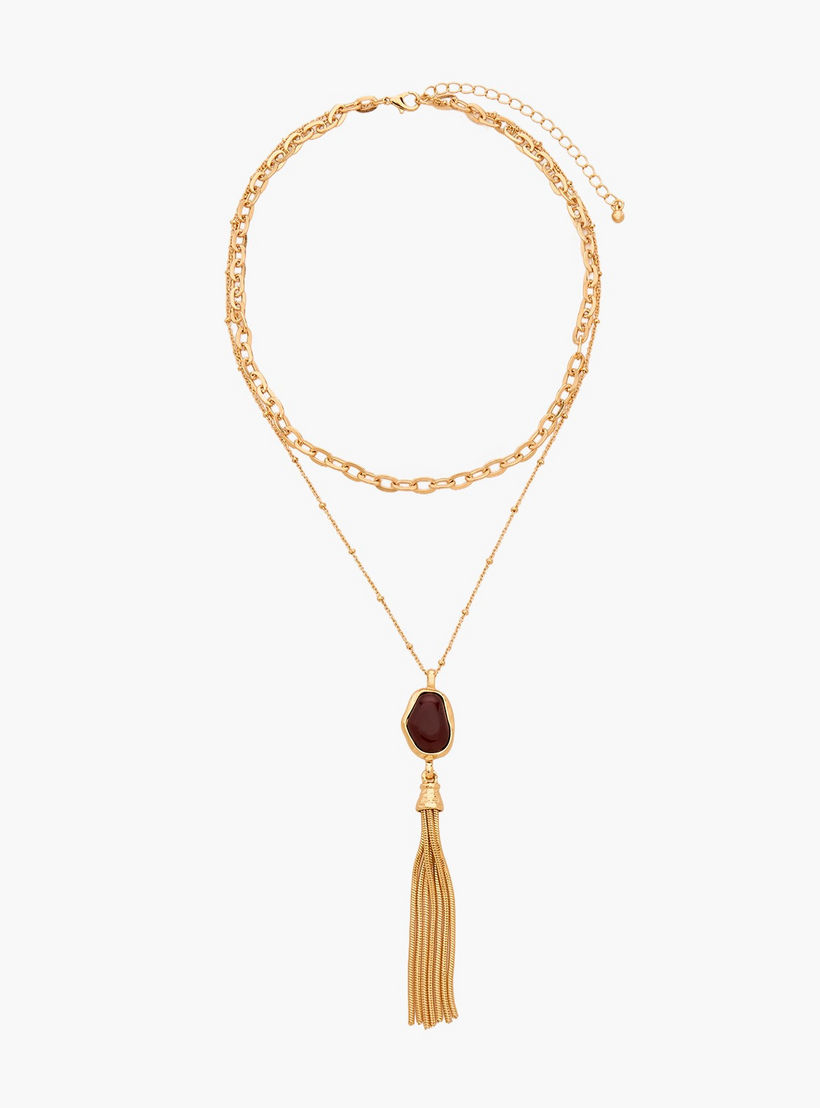 Gold Tone Layered Necklace with Tassel Pendant-women-watchesandjewellery-jewellery-necklacesandpendants-image-2