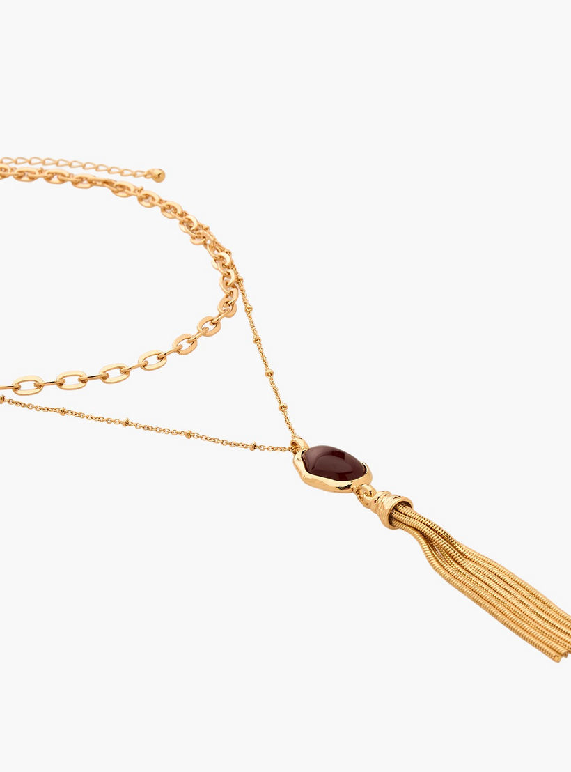 Gold Tone Layered Necklace with Tassel Pendant-women-watchesandjewellery-jewellery-necklacesandpendants-image-5