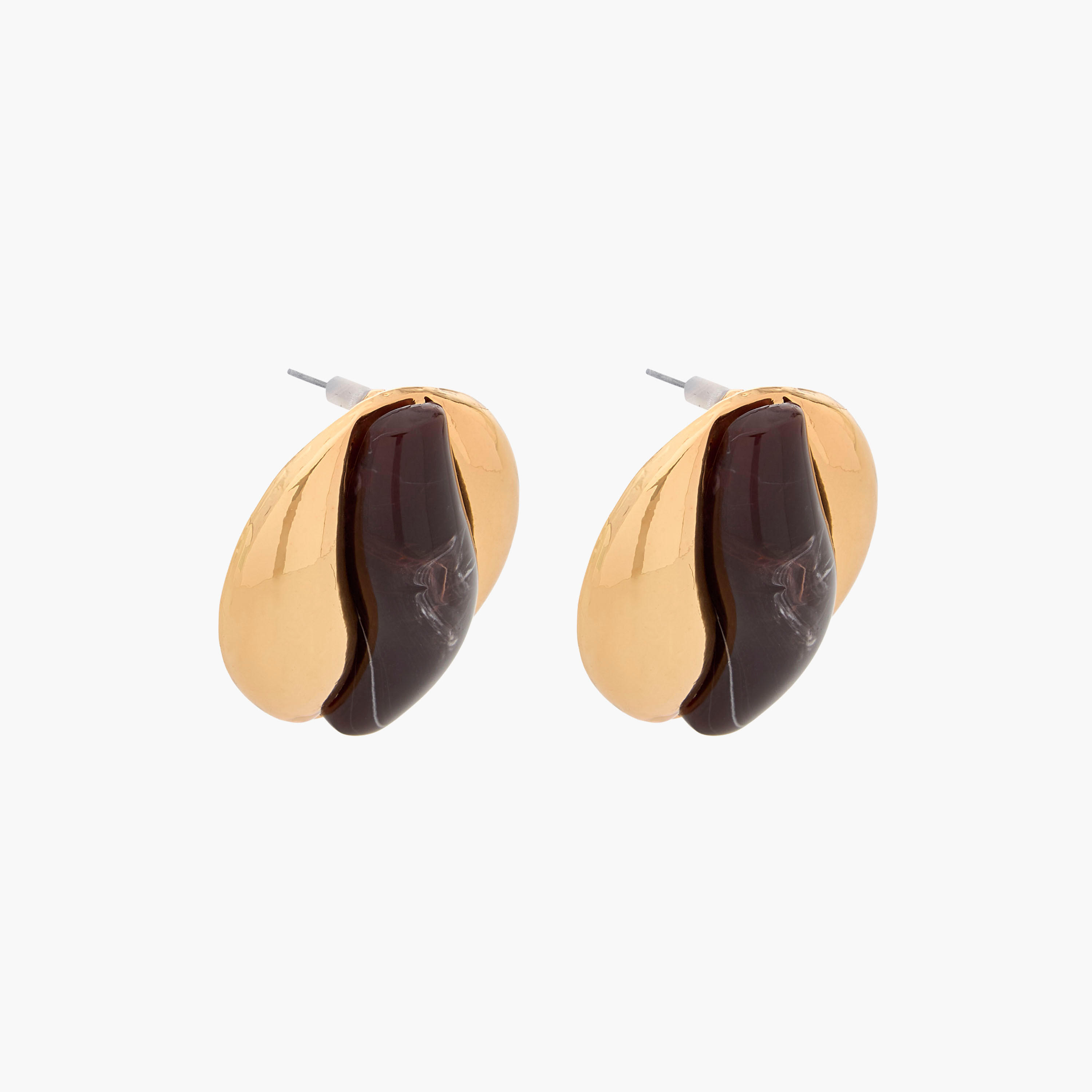 حلقان ستودز بتفاصيل ريزن باللون الذهبي مع إغلاق كبس-women-watchesandjewellery-jewellery-earrings-image-2