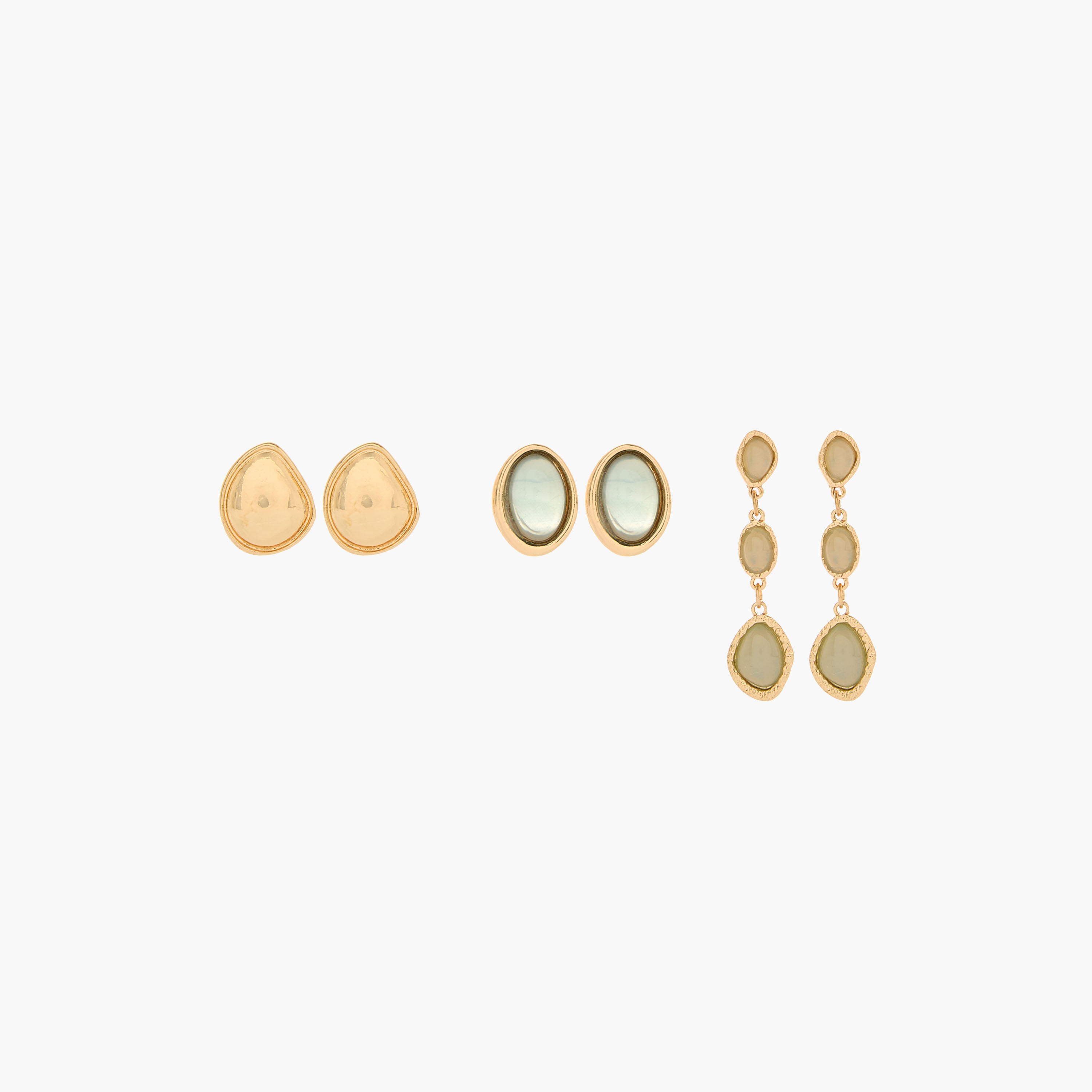 حلقان حجرية بلون ذهبي مع إغلاق كبس - طقم 3 أزواج-women-watchesandjewellery-jewellery-earrings-image-1