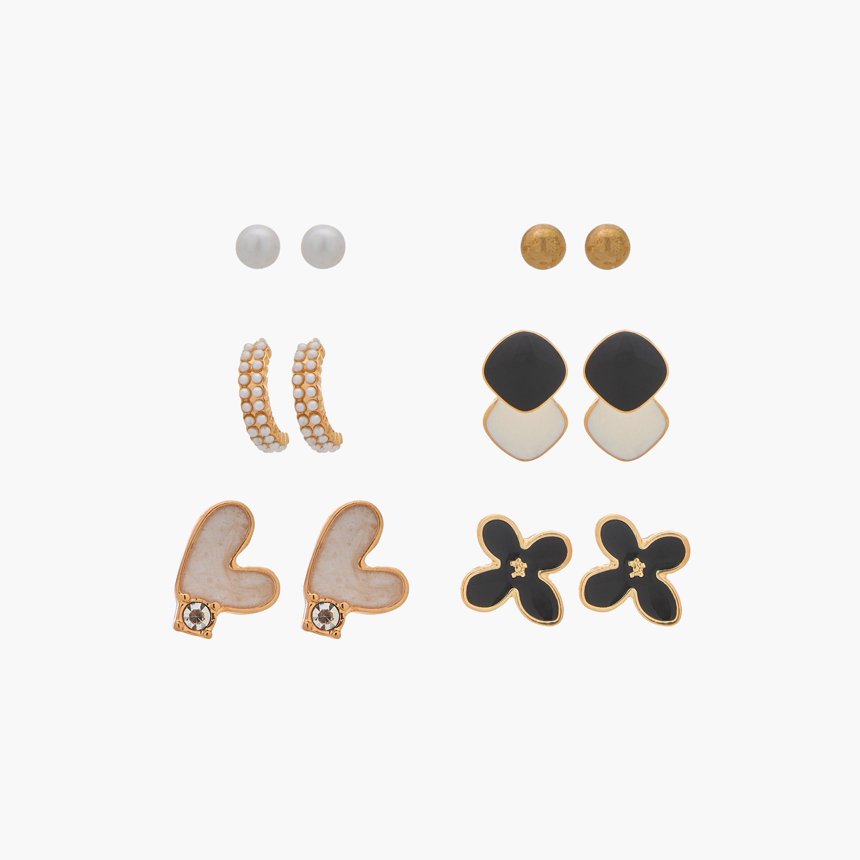 Pack of 6 Gold Tone Assorted Earrings with Pushback Closure-women-watchesandjewellery-jewellery-earrings-image-1