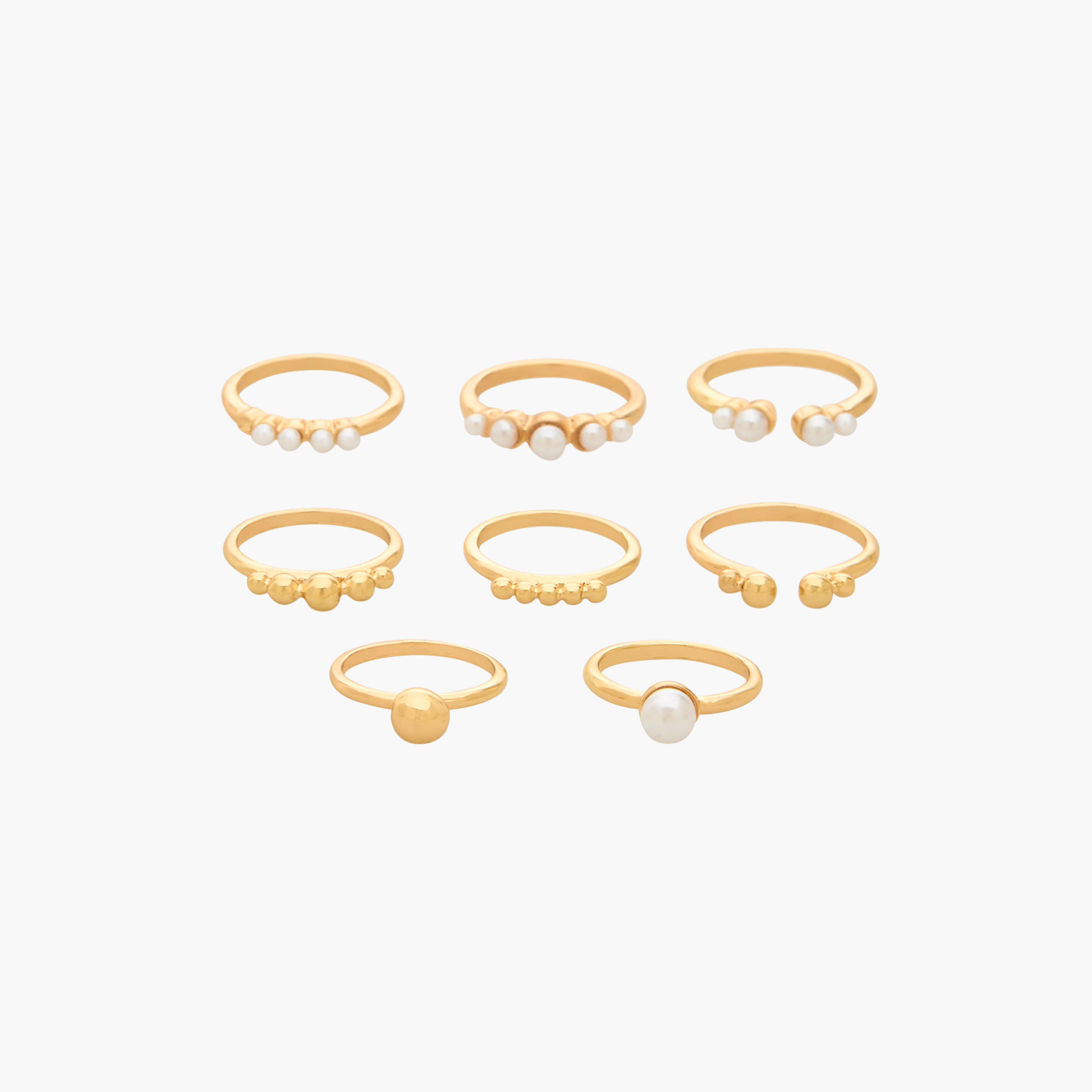 خواتم بلون ذهبي وتزيينات لؤلؤ من جلو - طقم من 8 قطع-women-watchesandjewellery-jewellery-rings-image-1