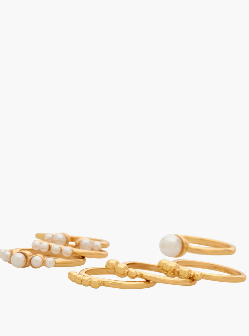 خواتم بلون ذهبي وتزيينات لؤلؤ من جلو - طقم من 8 قطع-women-watchesandjewellery-jewellery-rings-image-2