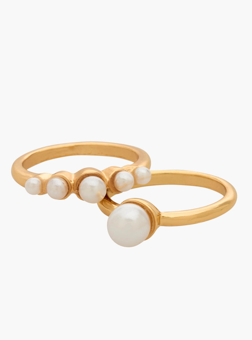 خواتم بلون ذهبي وتزيينات لؤلؤ من جلو - طقم من 8 قطع-women-watchesandjewellery-jewellery-rings-image-3