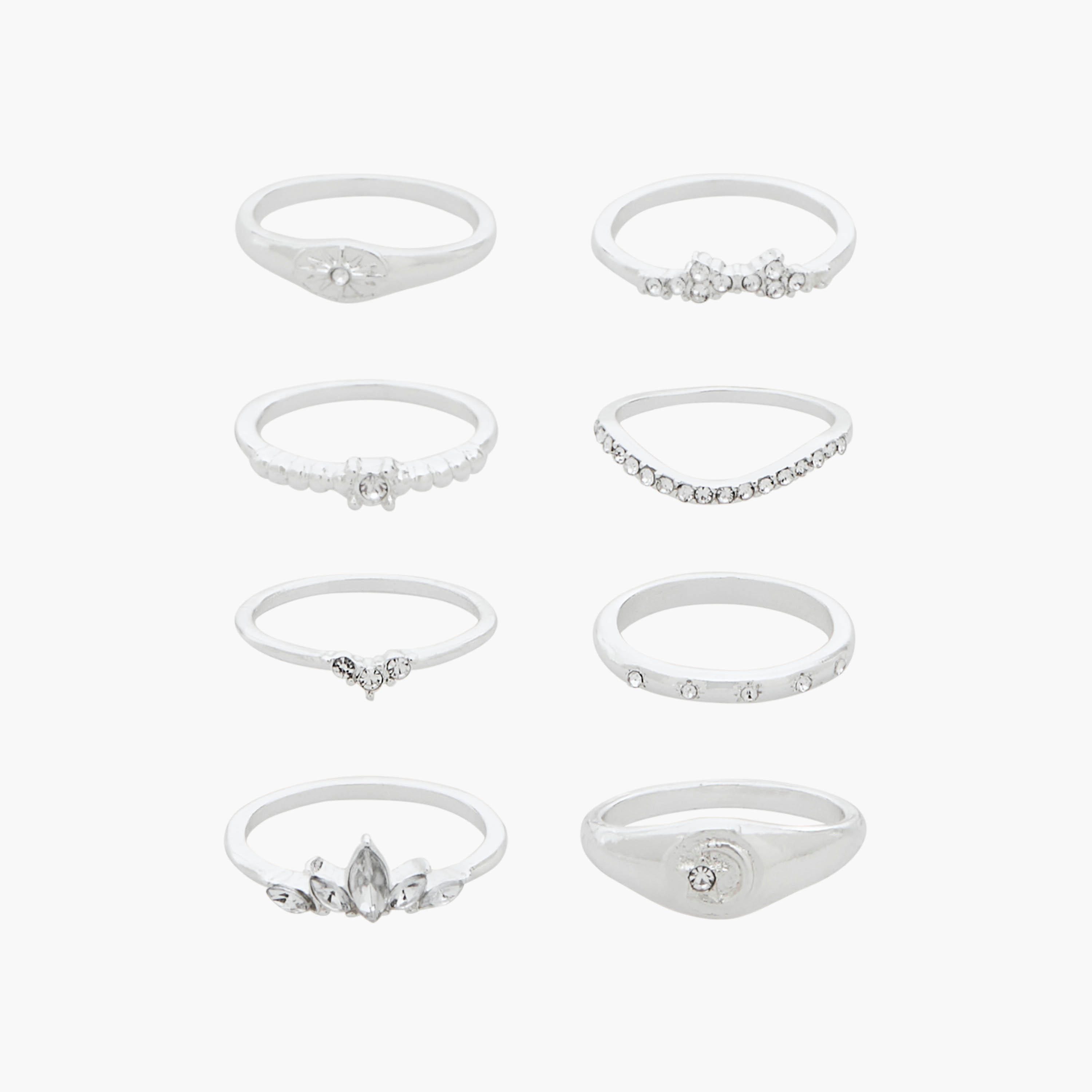 خواتم بلون فضي وتزيينات أحجار - طقم من 8 قطع-women-watchesandjewellery-jewellery-rings-image-1