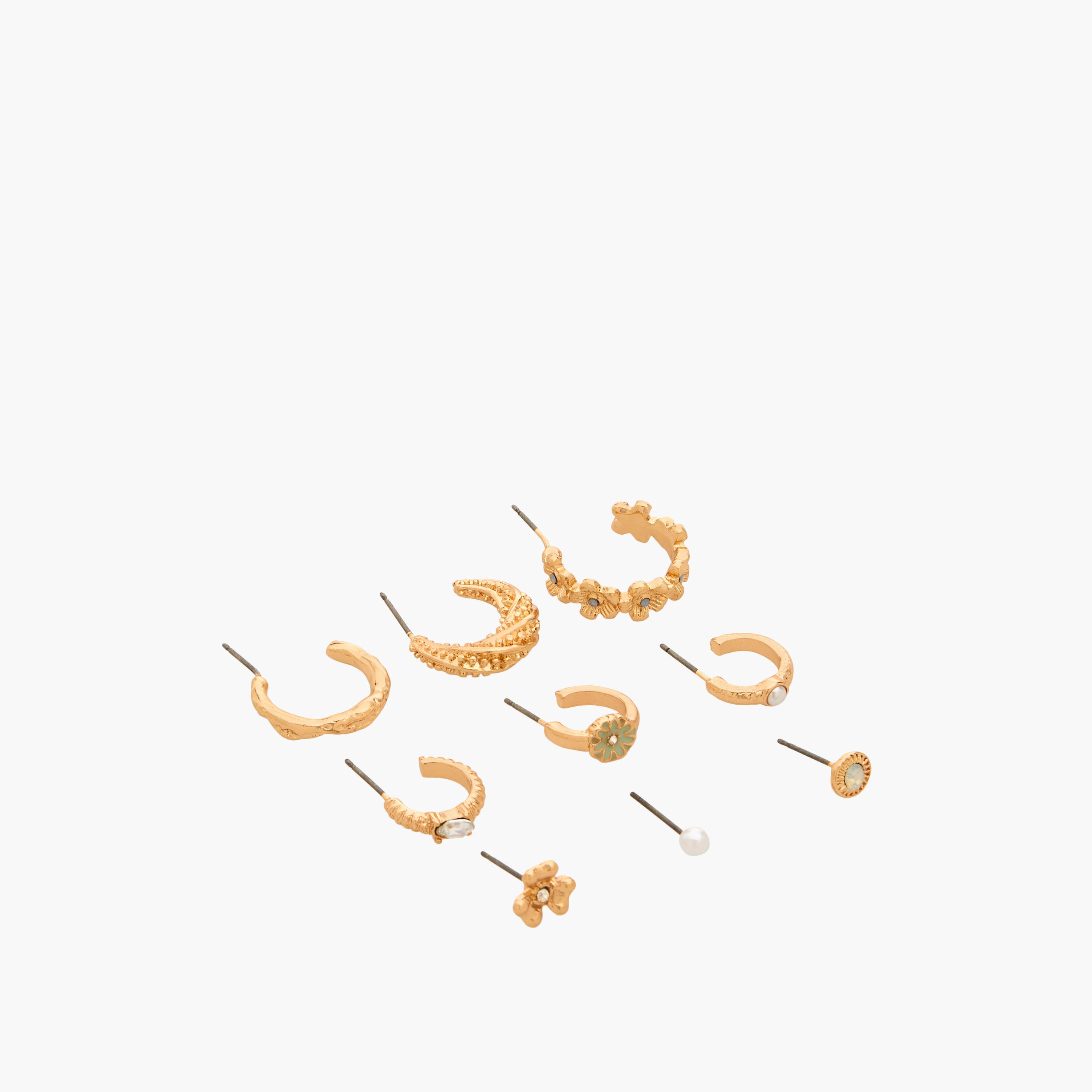 حلقان ستود بلون ذهبي مع إغلاق كبس - طقم 9 أزواج-women-watchesandjewellery-jewellery-earrings-image-2