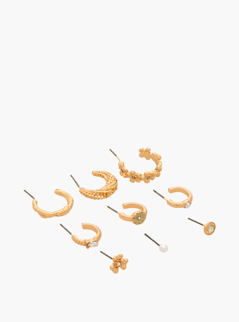 حلقان ستود بلون ذهبي مع إغلاق كبس - طقم 9 أزواج-women-watchesandjewellery-jewellery-earrings-image-2