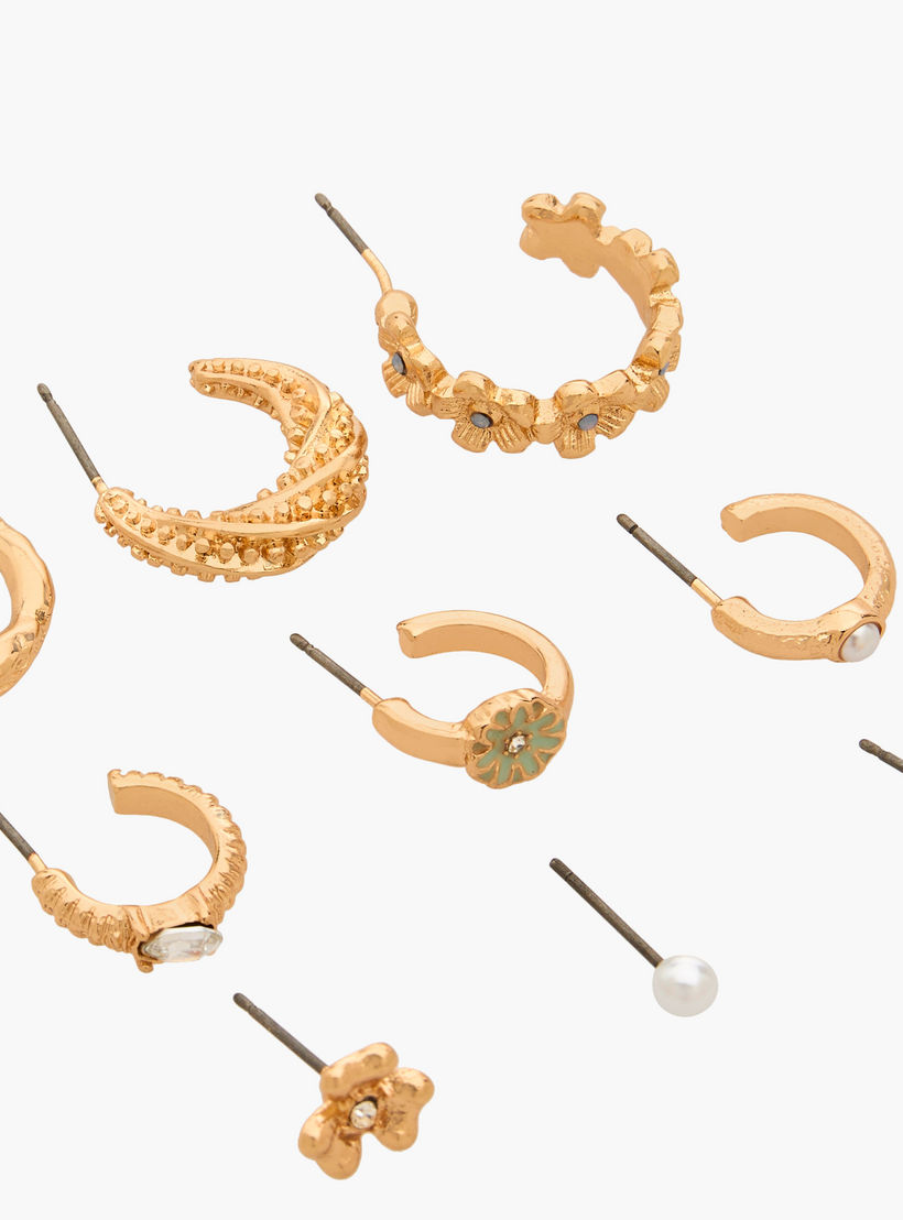 حلقان ستود بلون ذهبي مع إغلاق كبس - طقم 9 أزواج-women-watchesandjewellery-jewellery-earrings-image-3