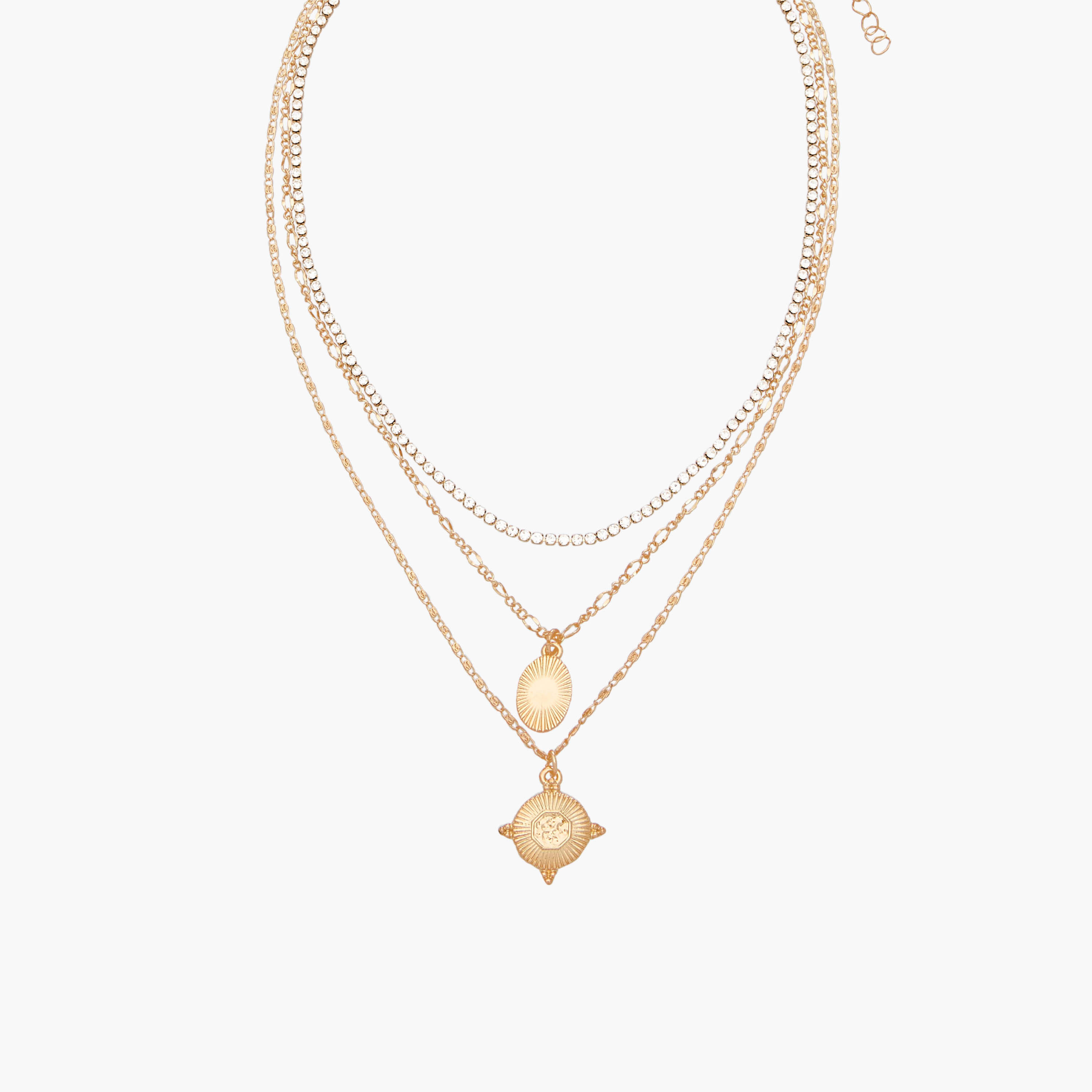 عقد ذهبي اللون بطبقات ودلايات وتزيينات-women-watchesandjewellery-jewellery-necklacesandpendants-image-1