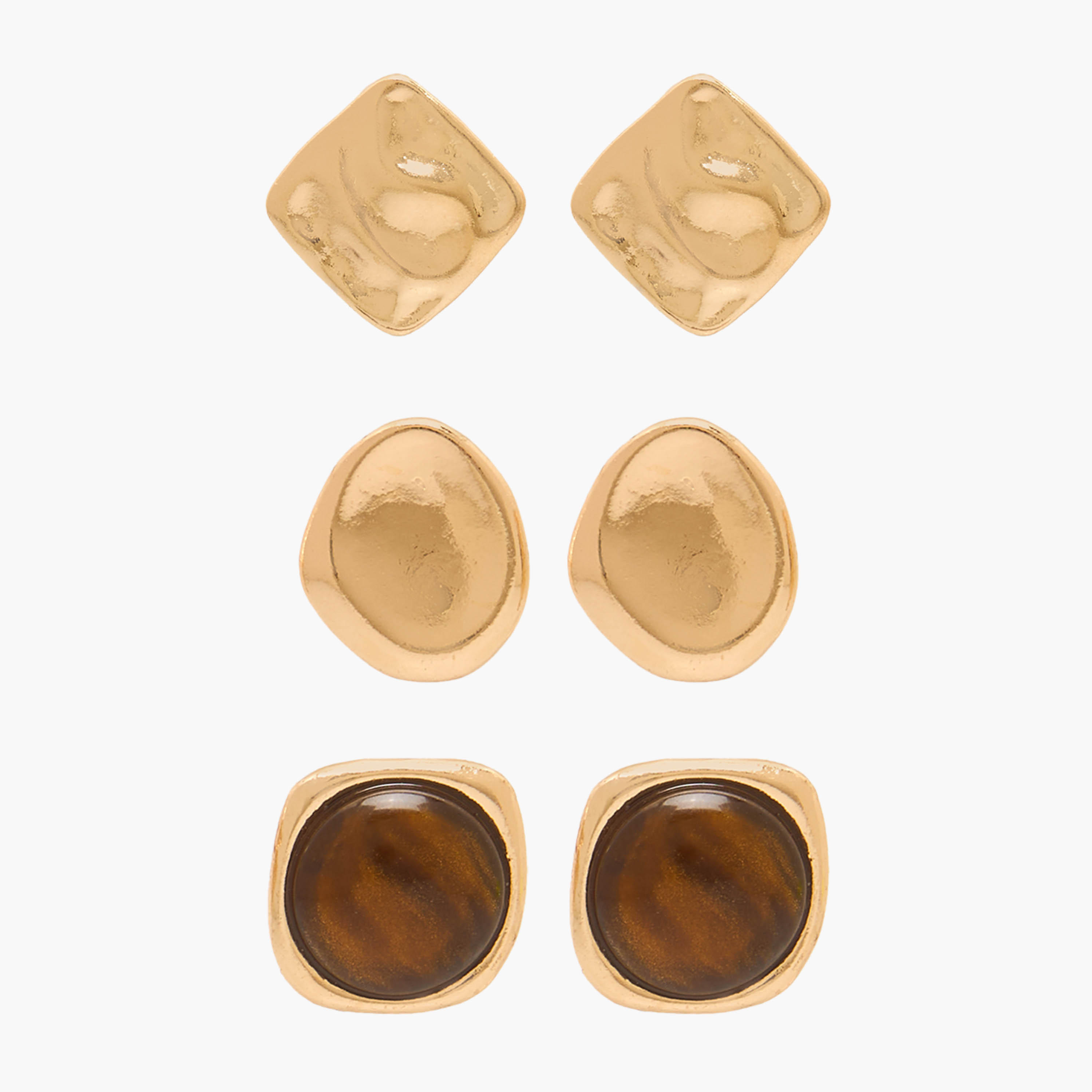 طقم حلقان راتنج بلون ذهبي ومكبس إغلاق خلفي 3 أزواج من جلو-women-watchesandjewellery-jewellery-earrings-image-1
