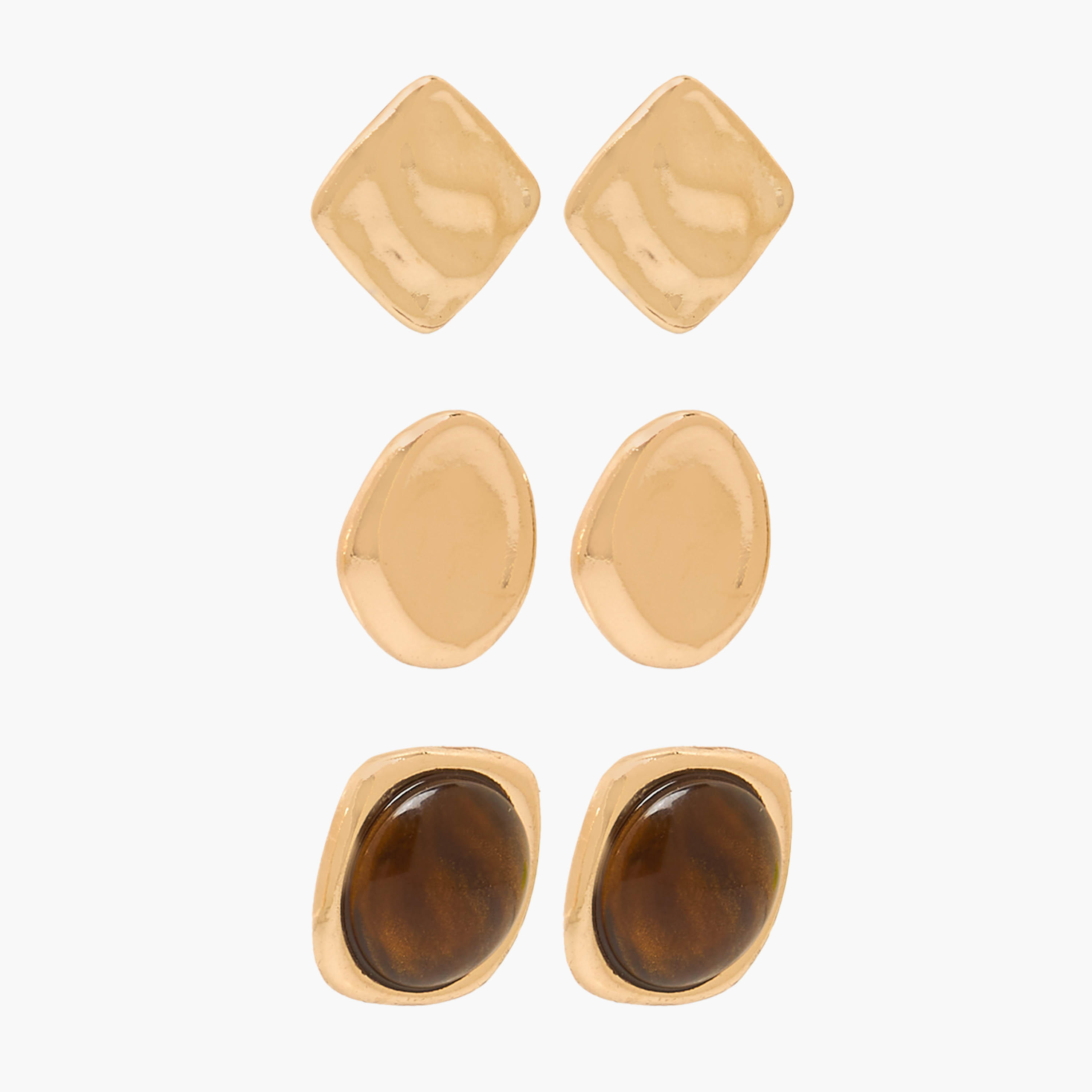طقم حلقان راتنج بلون ذهبي ومكبس إغلاق خلفي 3 أزواج من جلو-women-watchesandjewellery-jewellery-earrings-image-2