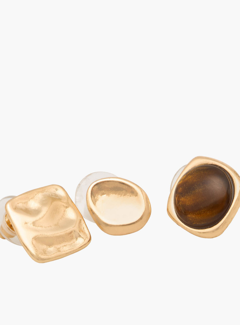 طقم حلقان راتنج بلون ذهبي ومكبس إغلاق خلفي 3 أزواج من جلو-women-watchesandjewellery-jewellery-earrings-image-3