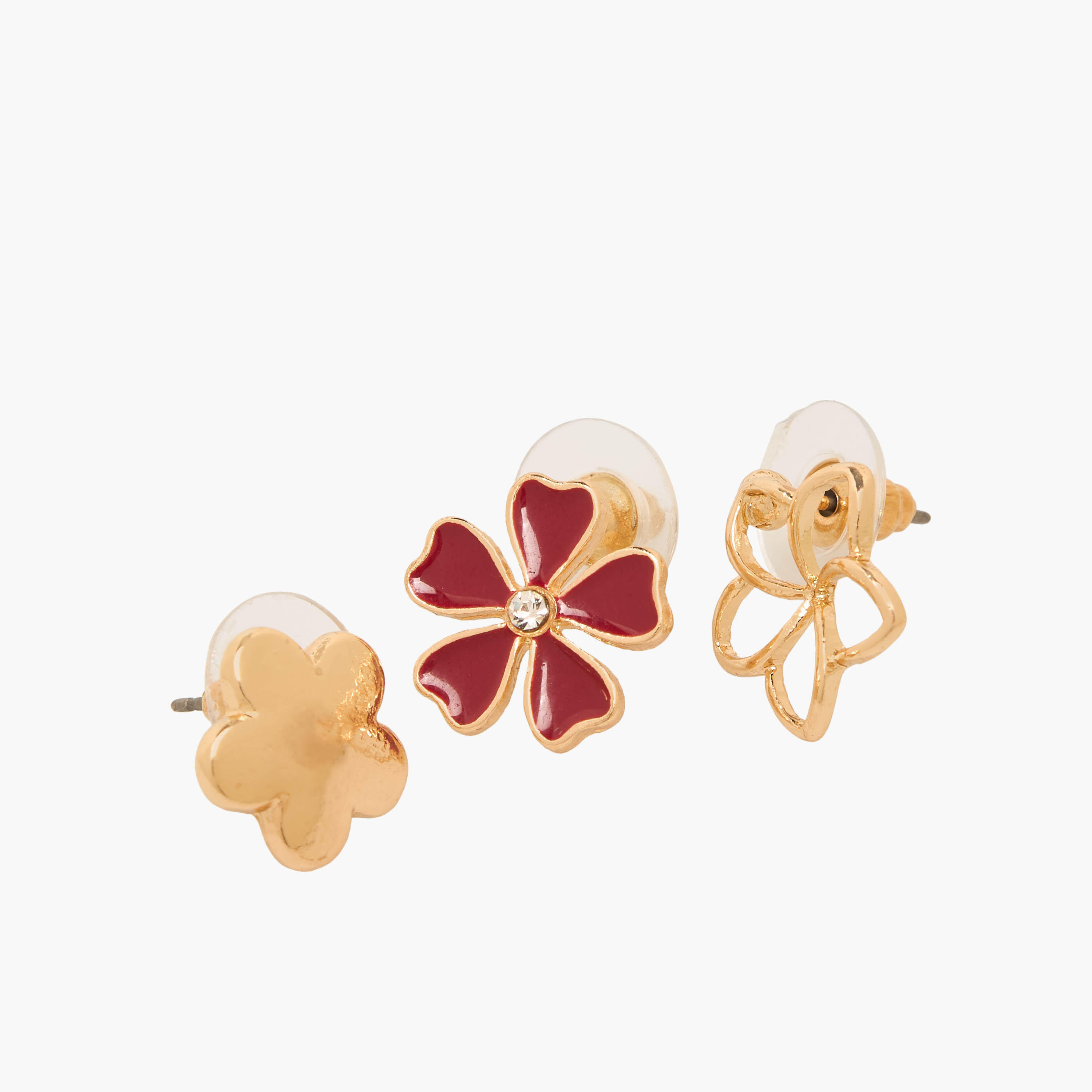 حلقان ستودز بشكل زهرة مع طلاء مينا وإغلاق دفع من جلو - طقم 3 أزواج-women-watchesandjewellery-jewellery-earrings-image-3