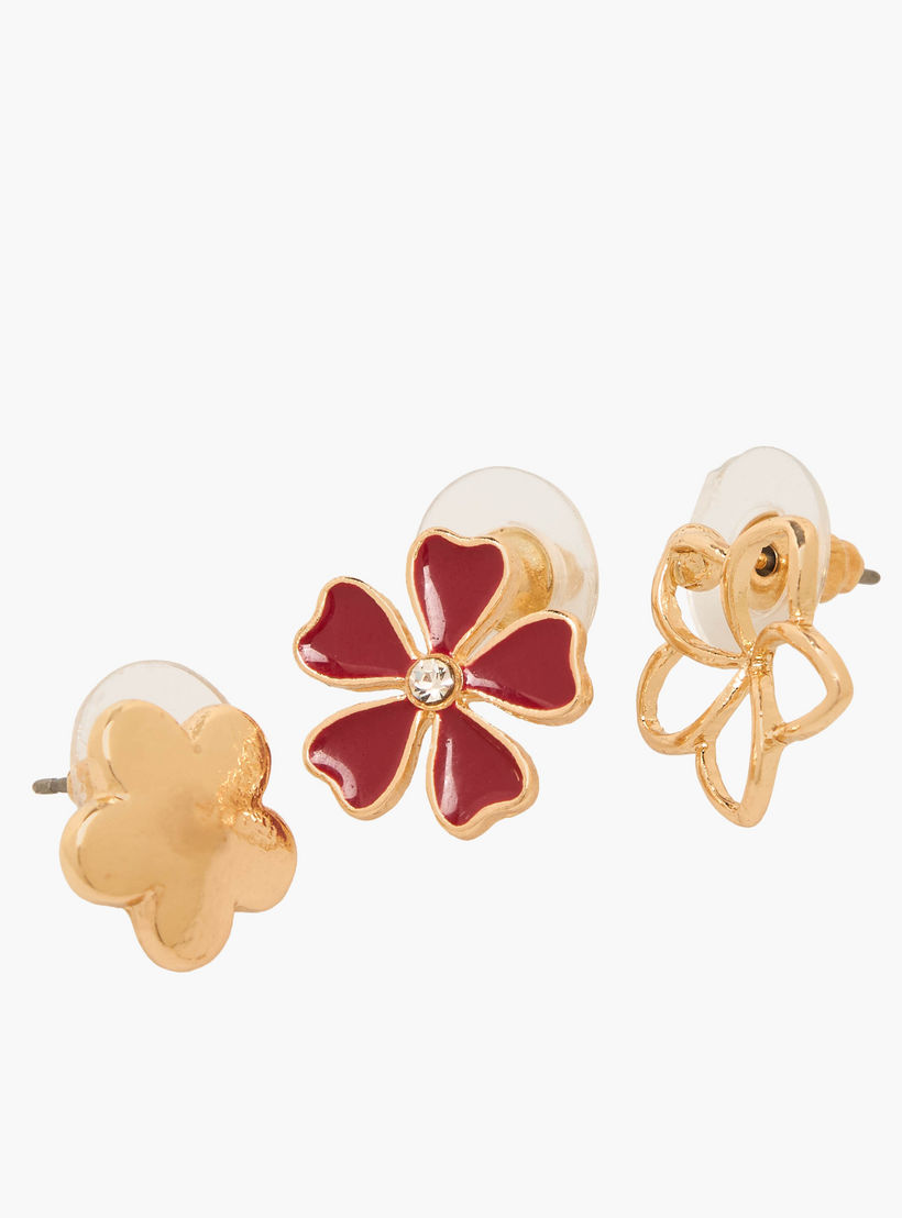 حلقان ستودز بشكل زهرة مع طلاء مينا وإغلاق دفع من جلو - طقم 3 أزواج-women-watchesandjewellery-jewellery-earrings-image-3