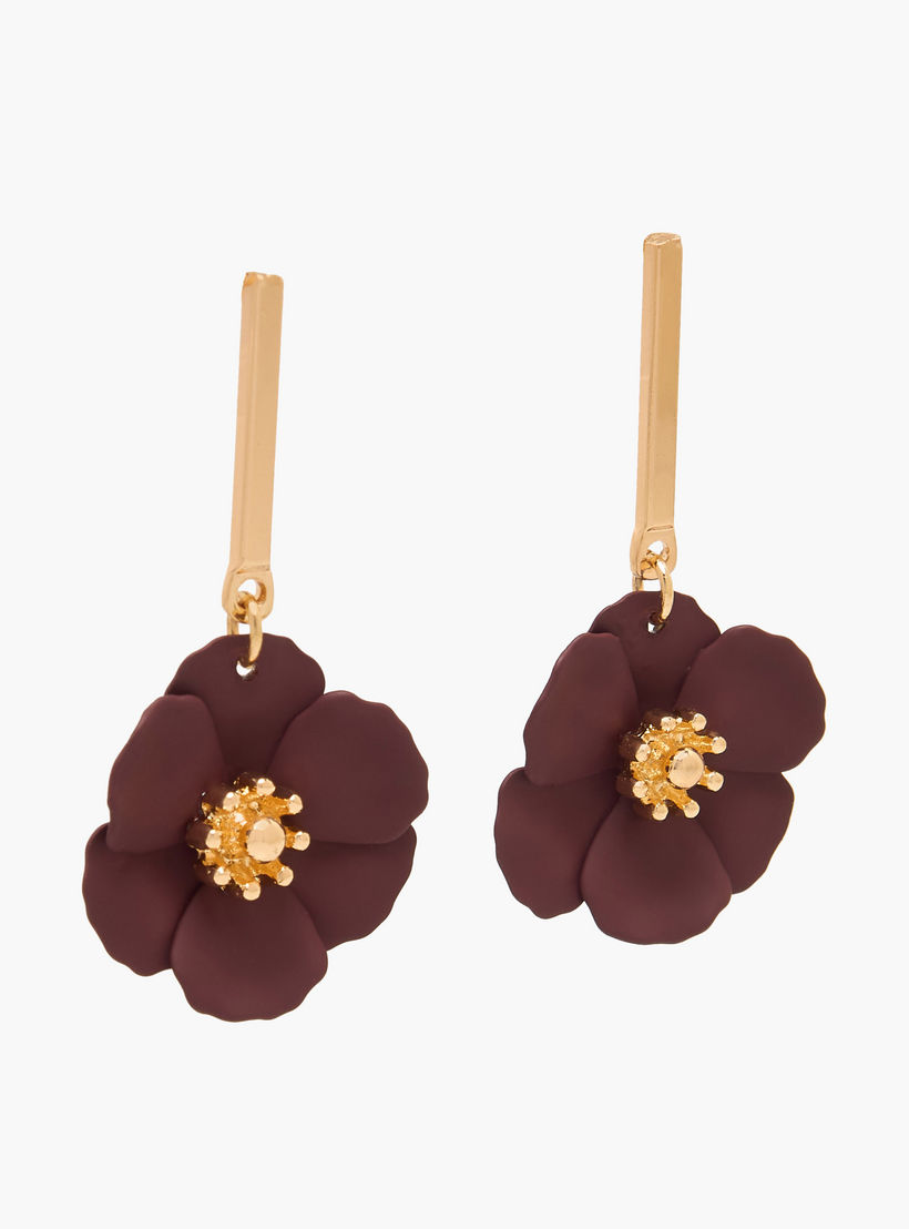 حلق ميتاليك متدلي بتصميم زهرة ومكبس إغلاق خلفي من جلو-women-watchesandjewellery-jewellery-earrings-image-3
