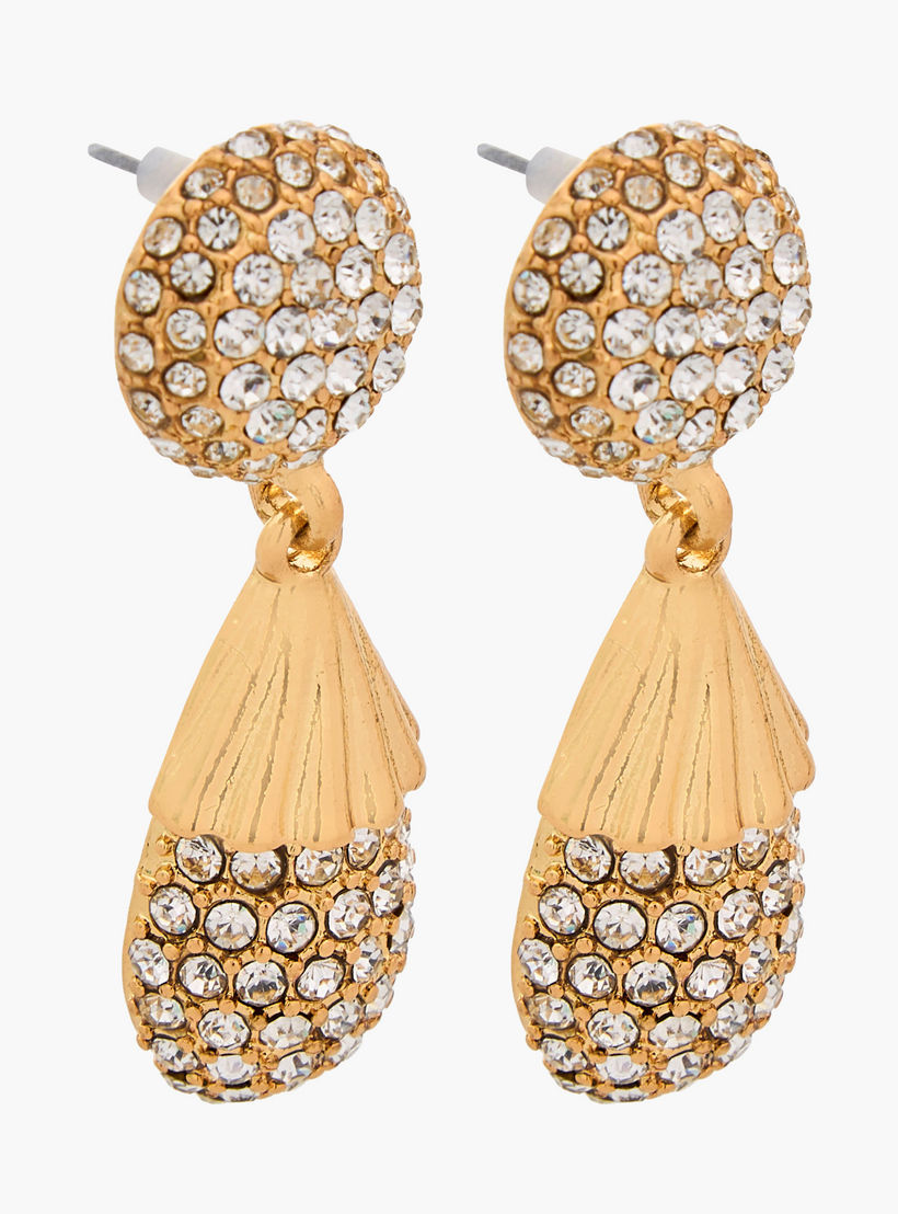 حلقان متدلية مزينة باللون الذهبي مع مكبس إغلاق خلفي-women-watchesandjewellery-jewellery-earrings-image-2