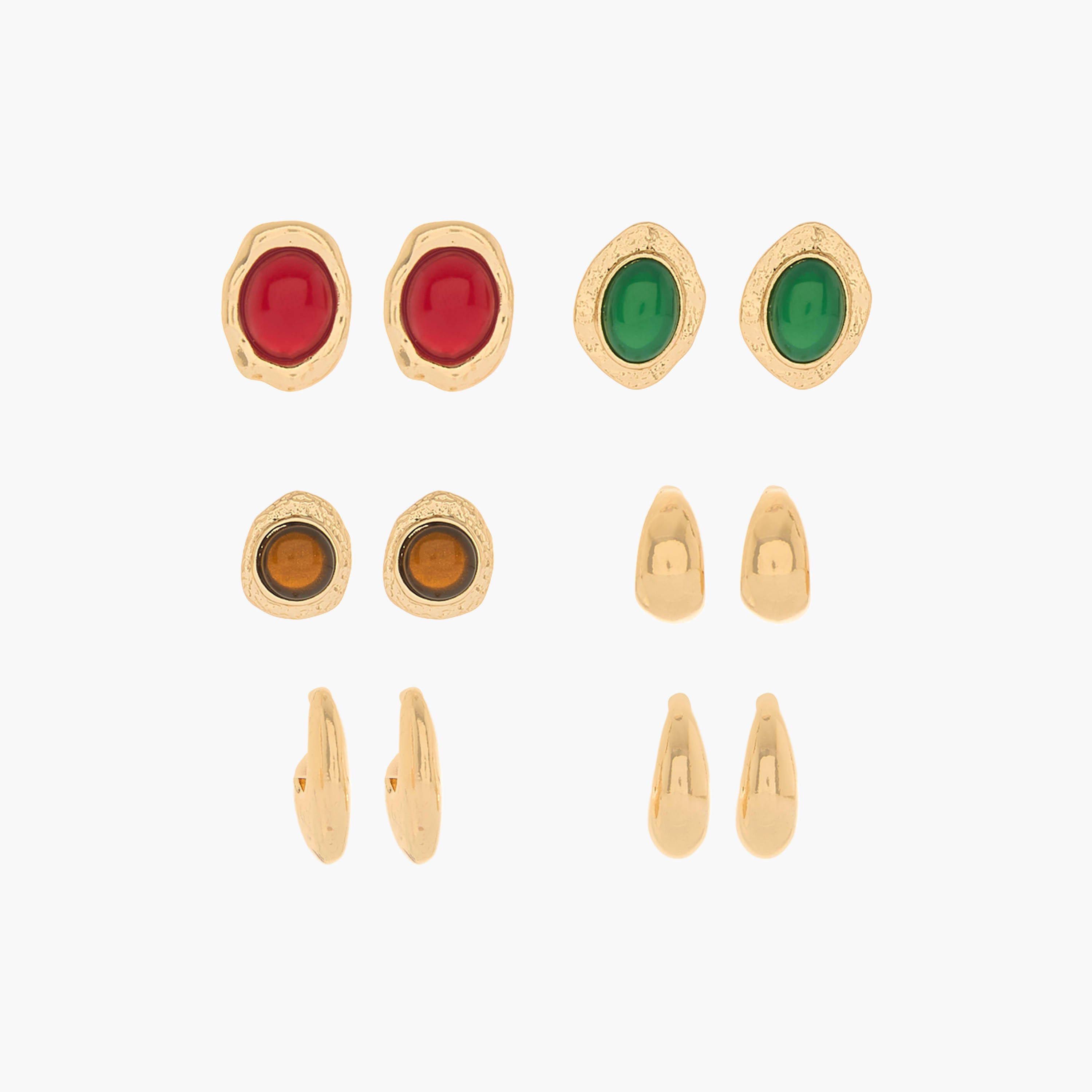 حلقان ستود وحلقية بلون ذهبي مع إغلاق كبس - طقم 6 أزواج-women-watchesandjewellery-jewellery-earrings-image-1
