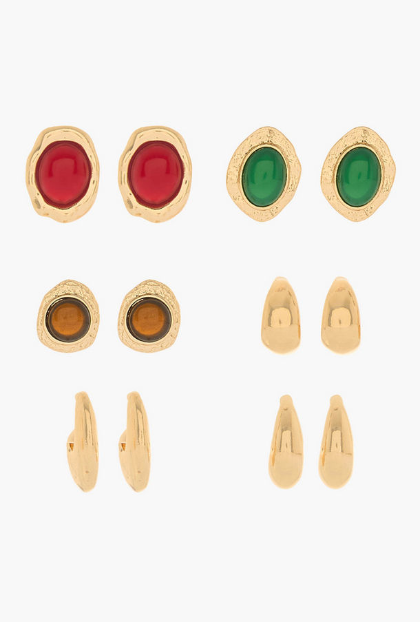 حلقان ستود وحلقية بلون ذهبي مع إغلاق كبس - طقم 6 أزواج-women-watchesandjewellery-jewellery-earrings-image-1