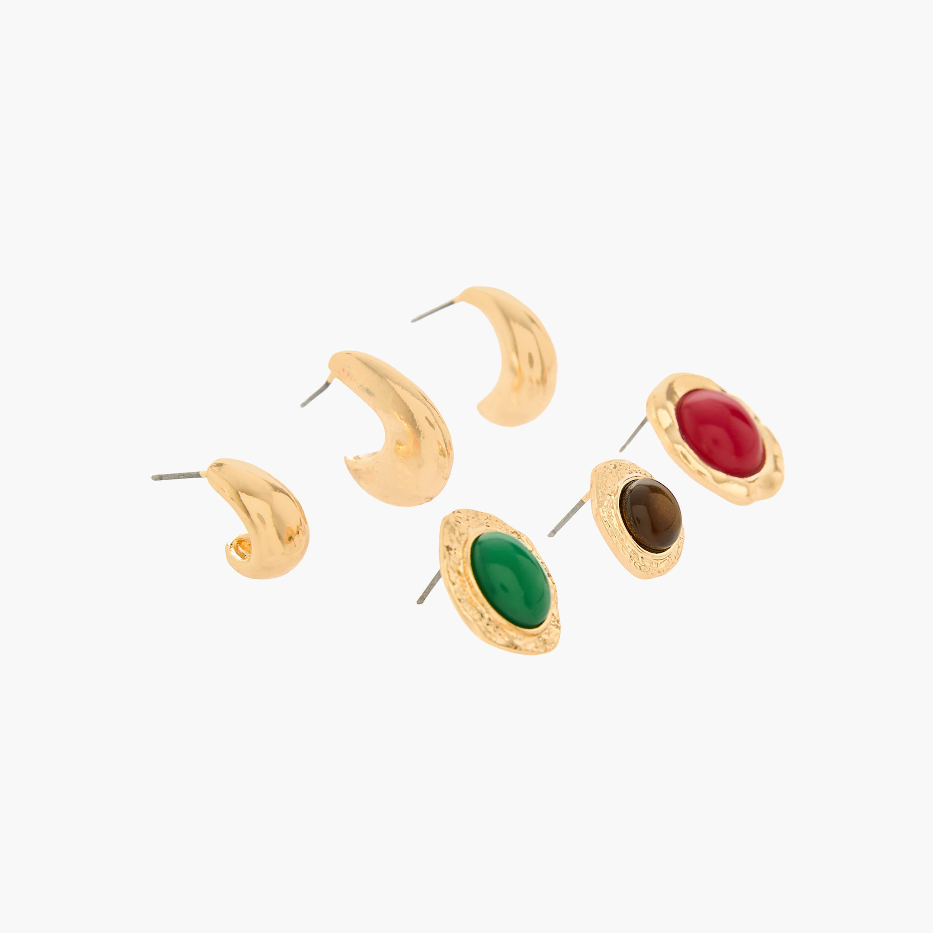 حلقان ستود وحلقية بلون ذهبي مع إغلاق كبس - طقم 6 أزواج-women-watchesandjewellery-jewellery-earrings-image-2