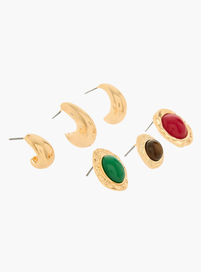 حلقان ستود وحلقية بلون ذهبي مع إغلاق كبس - طقم 6 أزواج-women-watchesandjewellery-jewellery-earrings-image-2