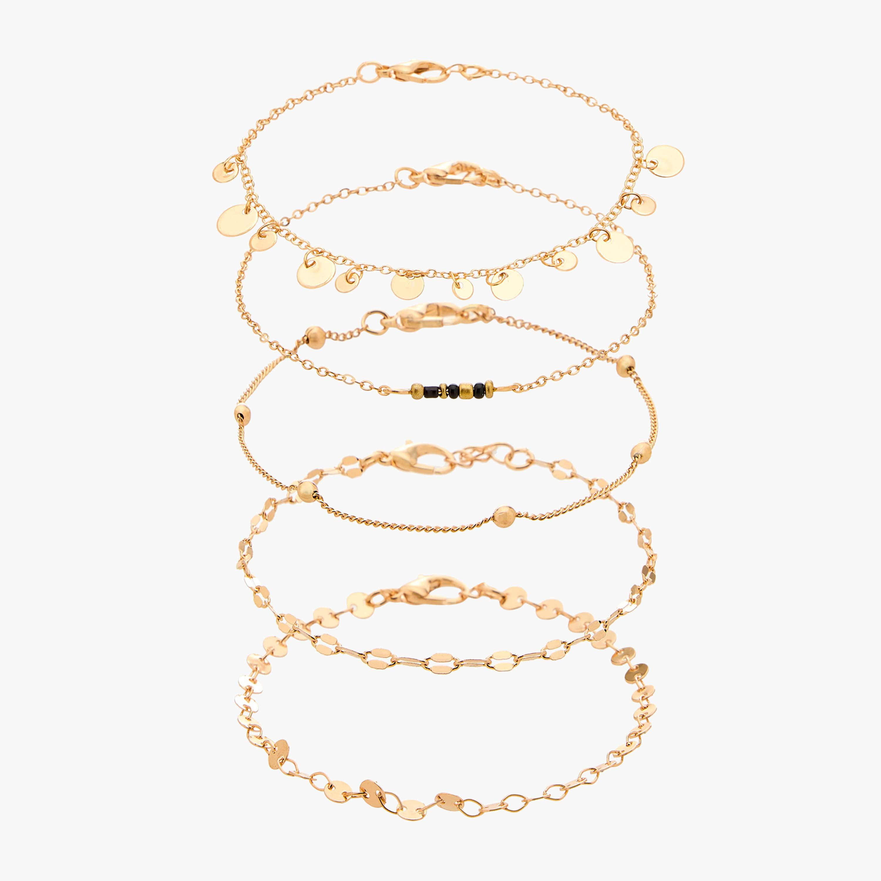 طقم أساور مرصعة بالخرز بلون ذهبي 5 قطع من جلو-women-watchesandjewellery-jewellery-banglesandbracelets-image-1