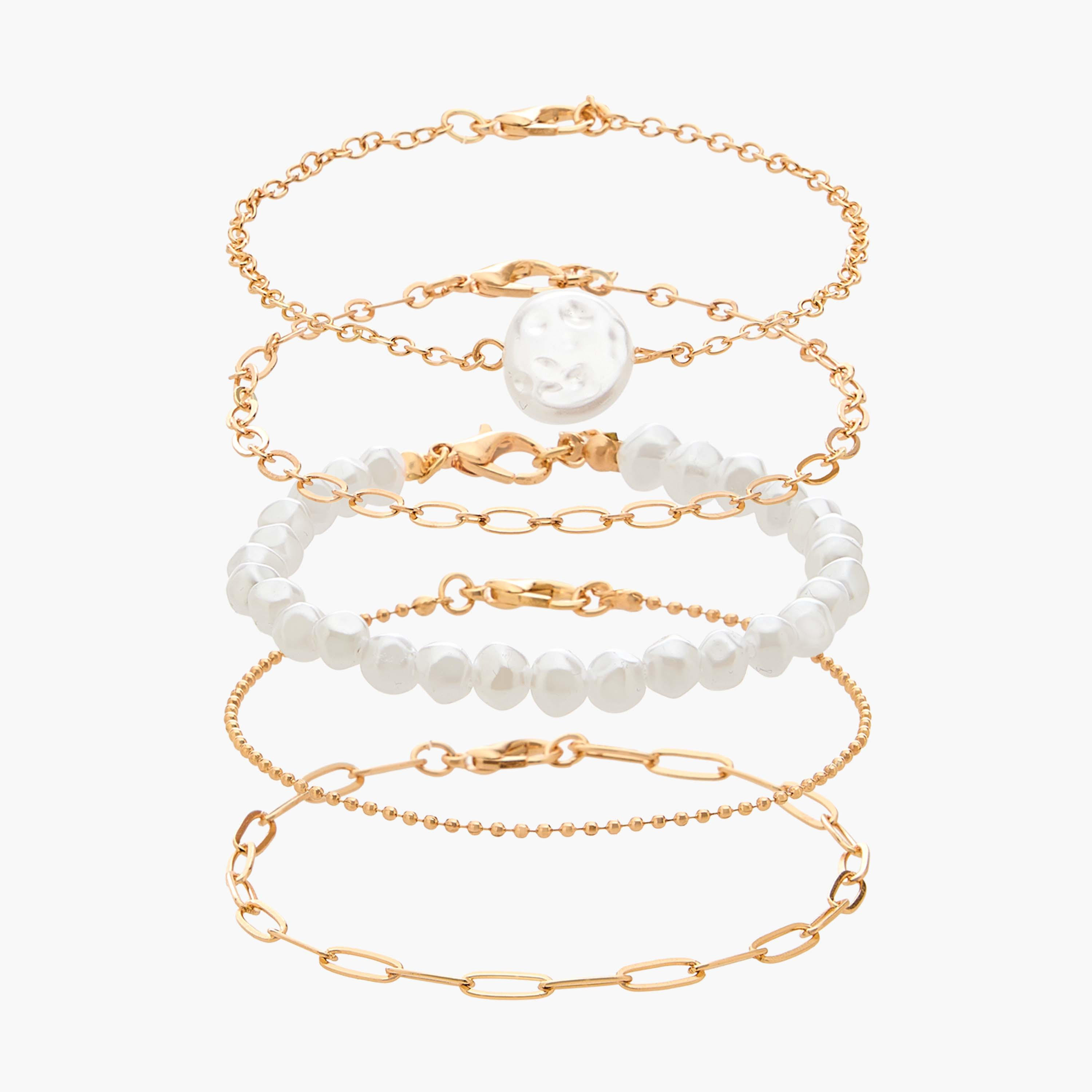 Gloo Pack of 5 Gold Tone Beaded Bracelet-women-watchesandjewellery-jewellery-banglesandbracelets-image-1