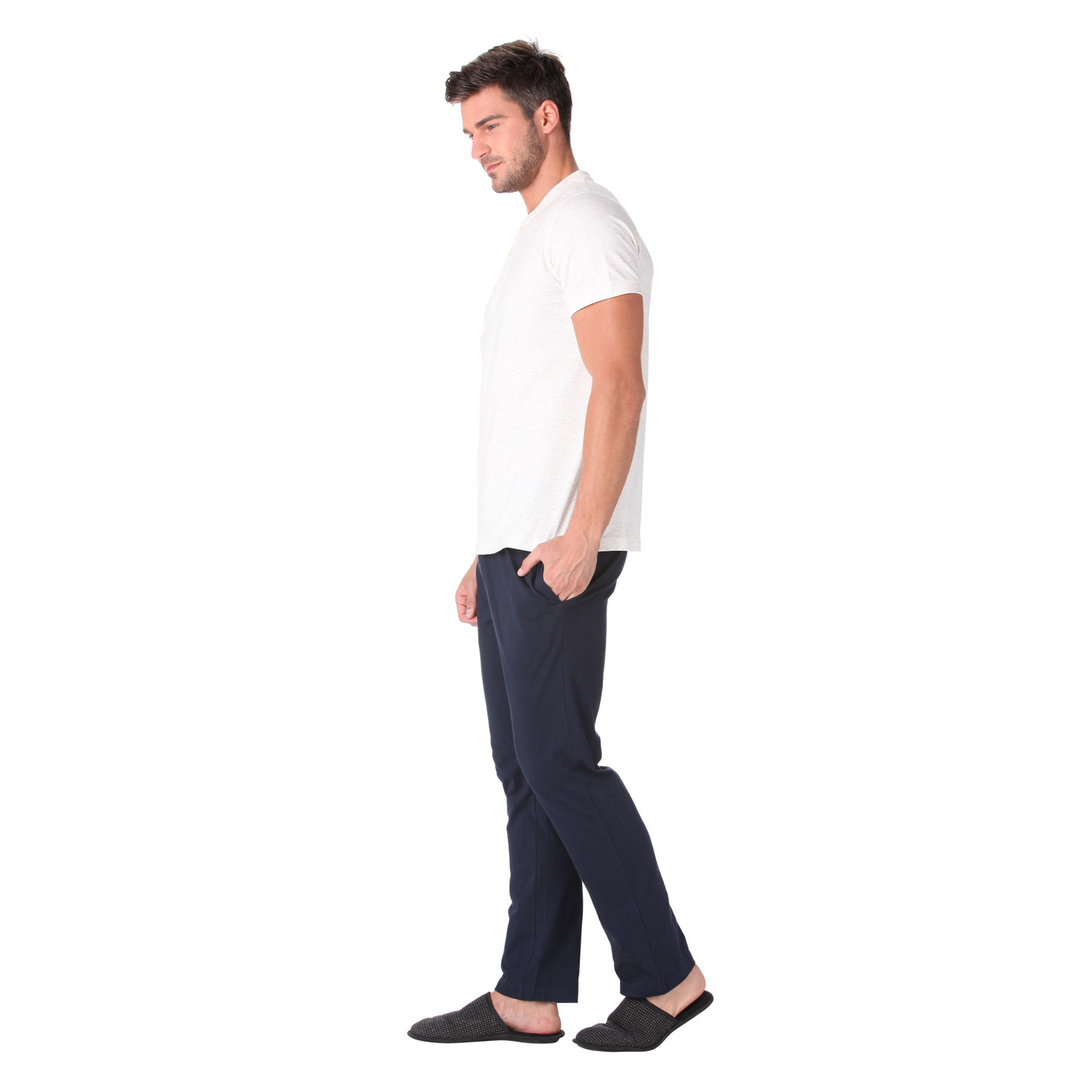 Solid Colour T-shirt and Pants Set-men-clothing-nightwear-sets-image-3