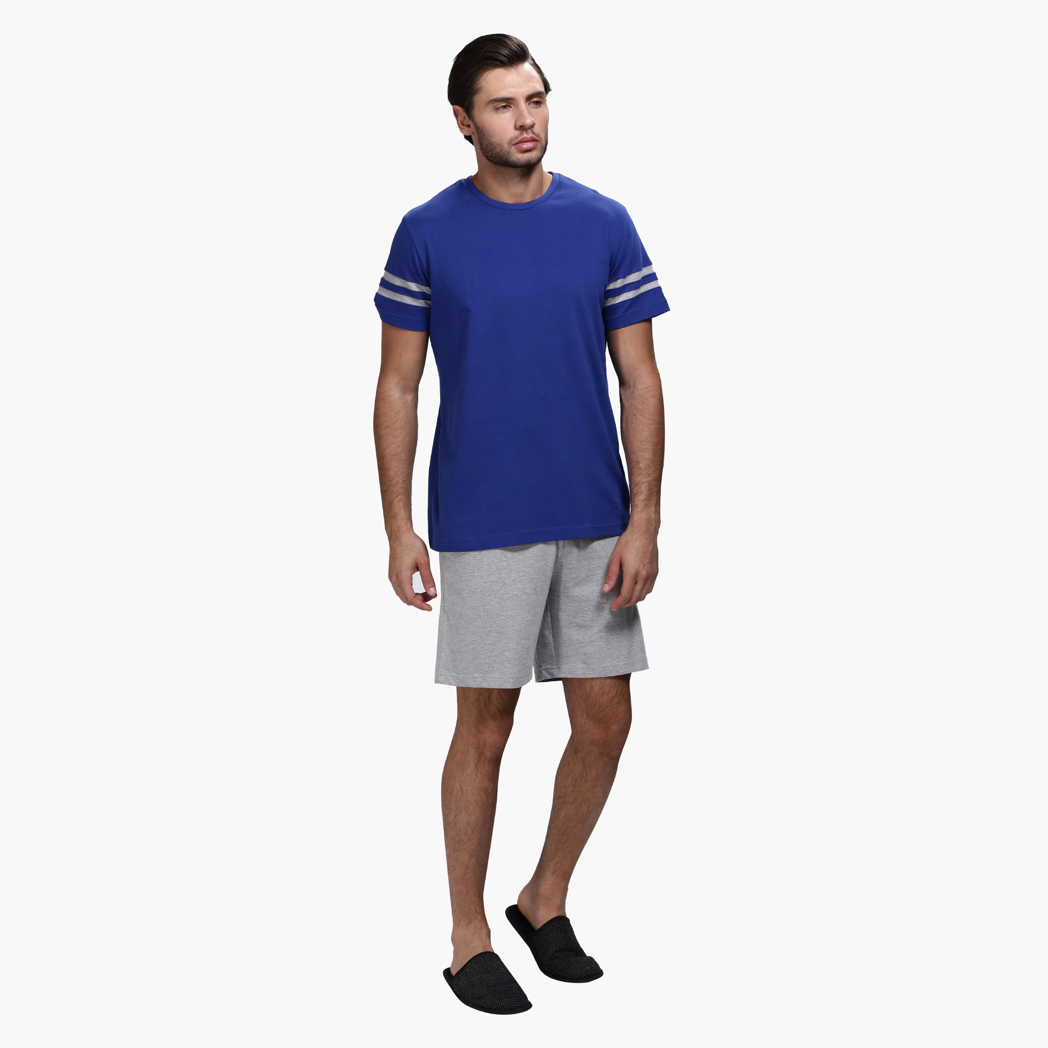 Crew Neck T-Shirt and Shorts Set in Slim Fit-men-clothing-nightwear-sets-image-1