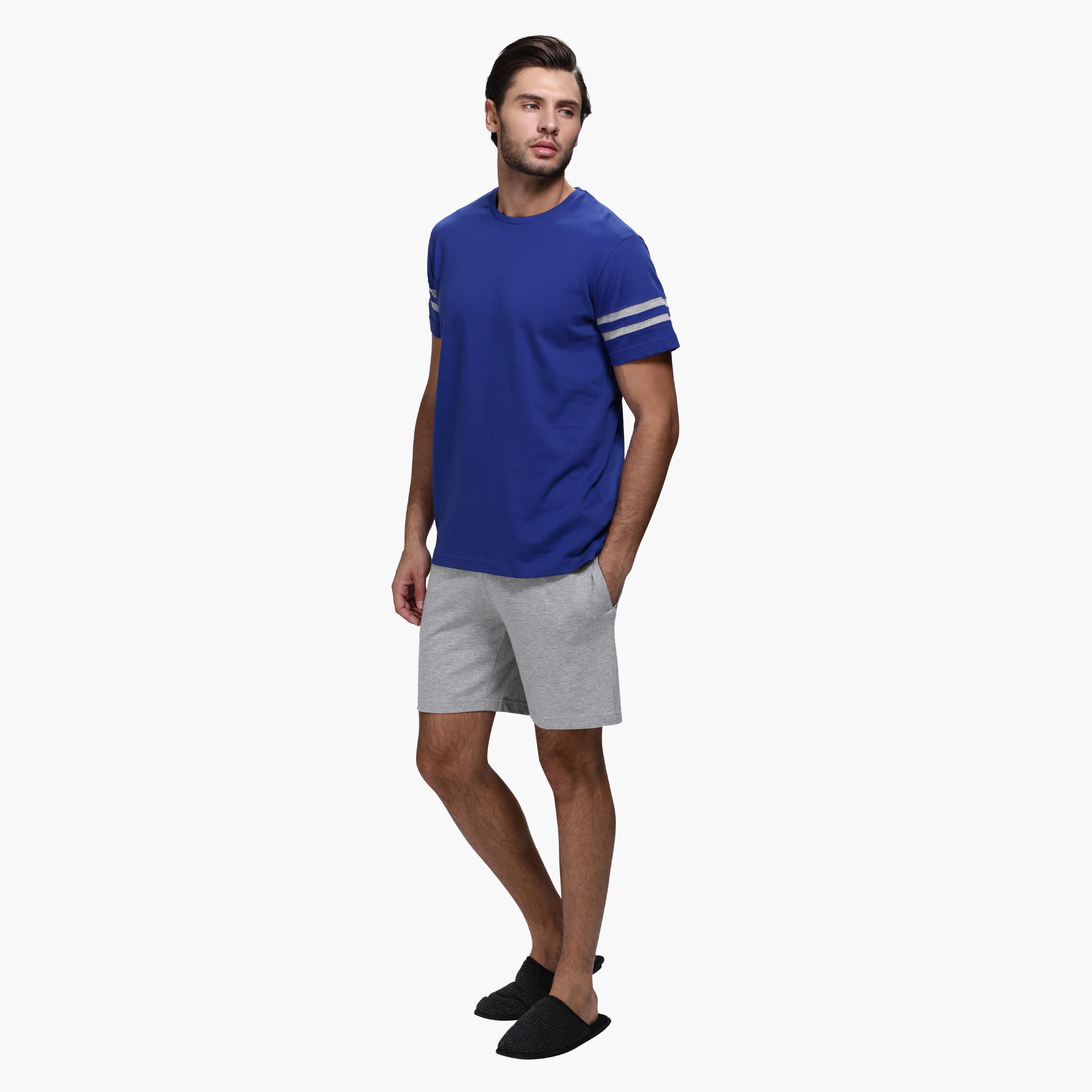 Crew Neck T-Shirt and Shorts Set in Slim Fit-men-clothing-nightwear-sets-image-3