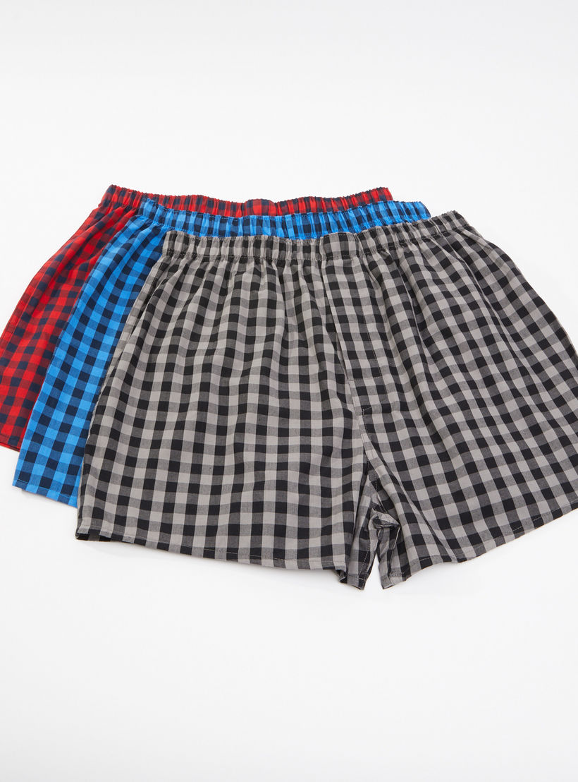 سراويل بوكسر كاروهات بخصر مطّاطي - طقم من 3 قطع-men-clothing-innerwear-underwear-image-1