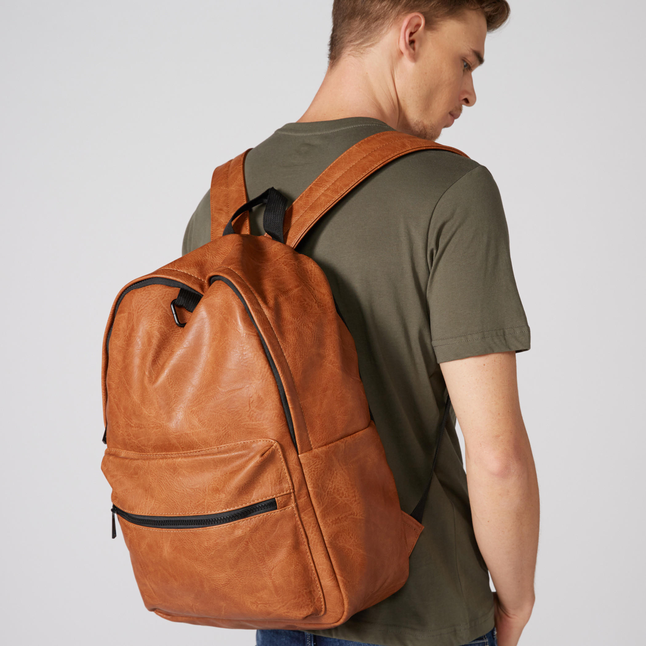 Textured Backpack with Zip Closure and Adjustable Shoulder Straps-men-bags-image-2