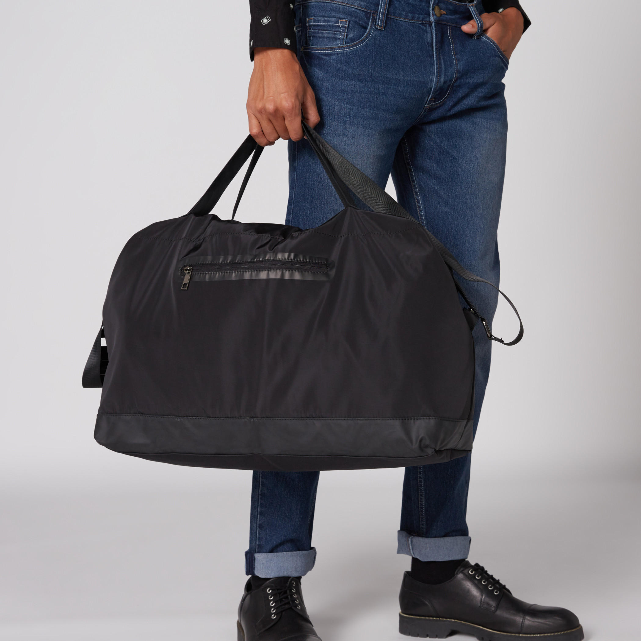 Textured Duffel Bag with Zip Closure and Adjustable Strap-men-bags-image-2