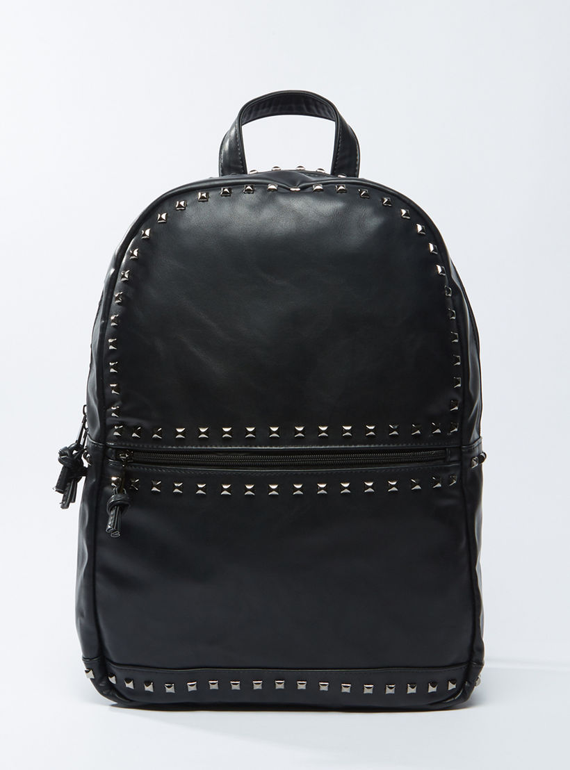 Studded Backpack with Zip Closure and Adjustable Straps-men-bags-image-1