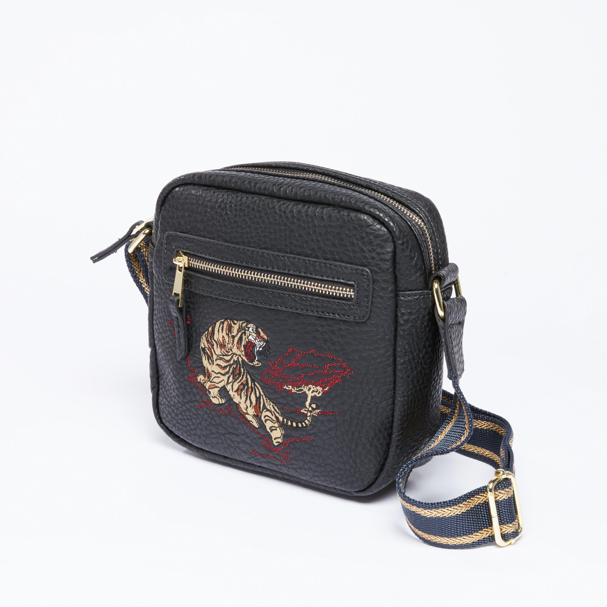 Embroidered Crossbody Bag with Zip Closure and Adjustable Strap-men-bags-image-1