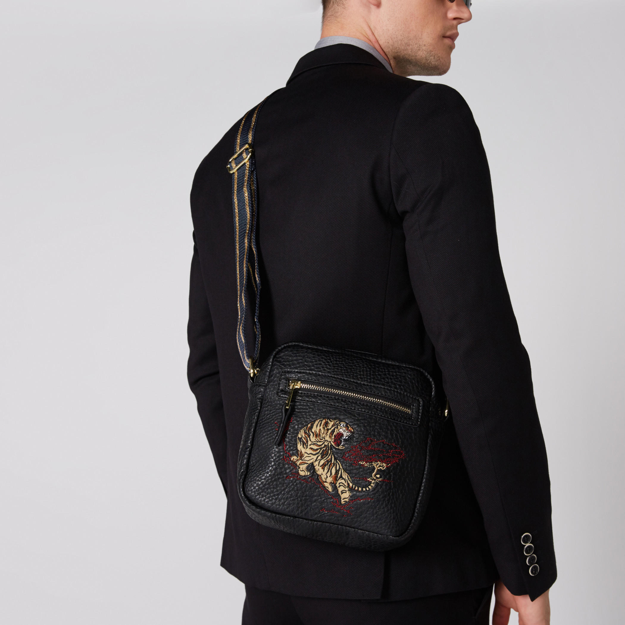 Embroidered Crossbody Bag with Zip Closure and Adjustable Strap-men-bags-image-2