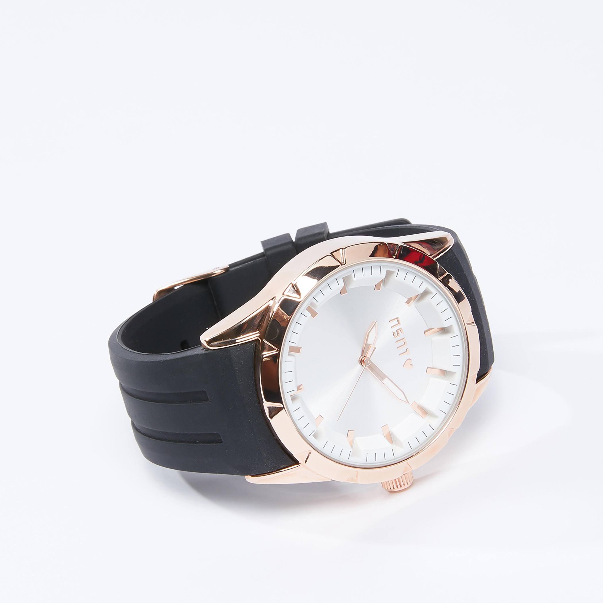 Round Wrist Watch with Textured Strap and Pin Buckle Closure-electronics-accessories-image-1