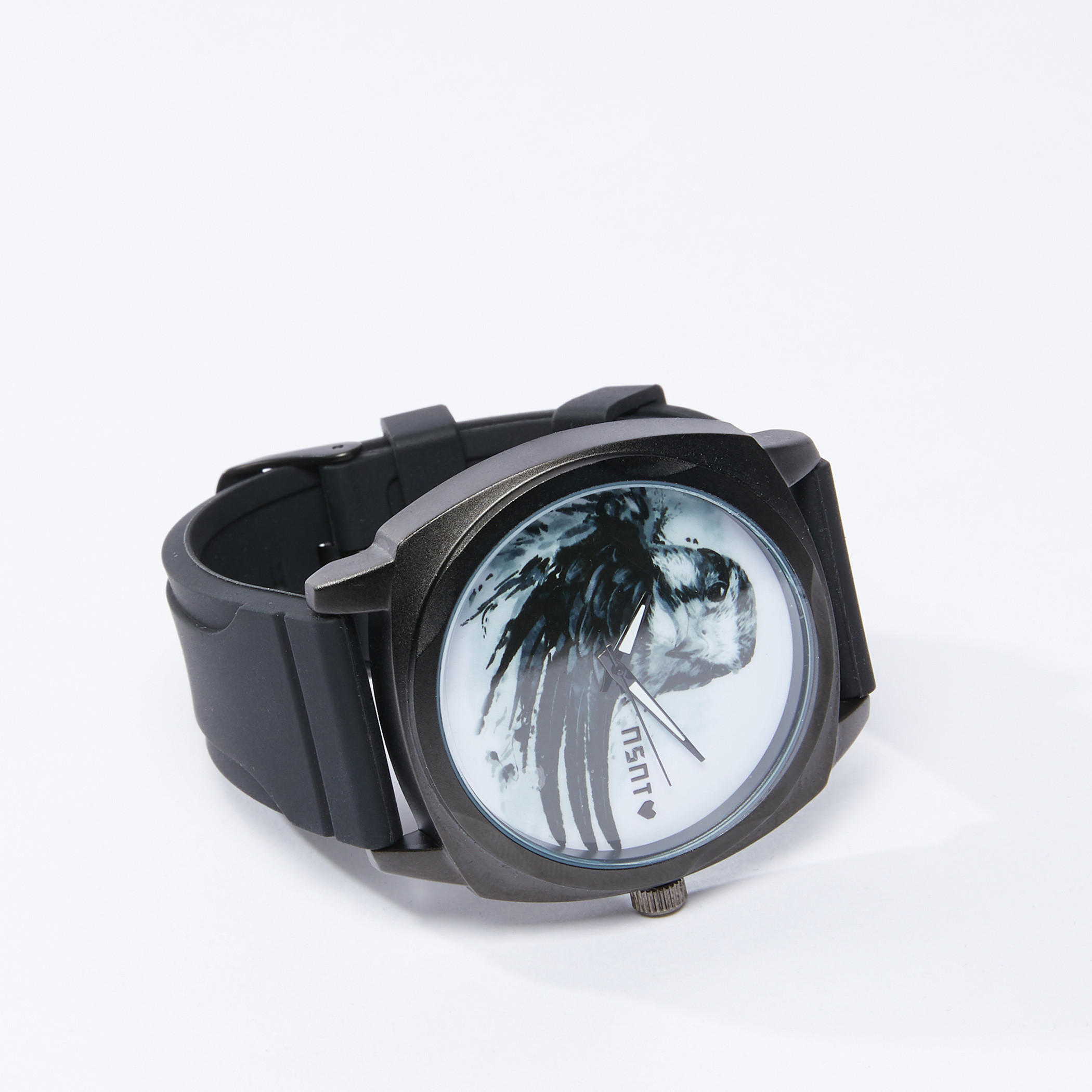 ساعة يد مستديرة بطبعات بحزام وإبزيم بدبوس للإغلاق-electronics-accessories-image-1
