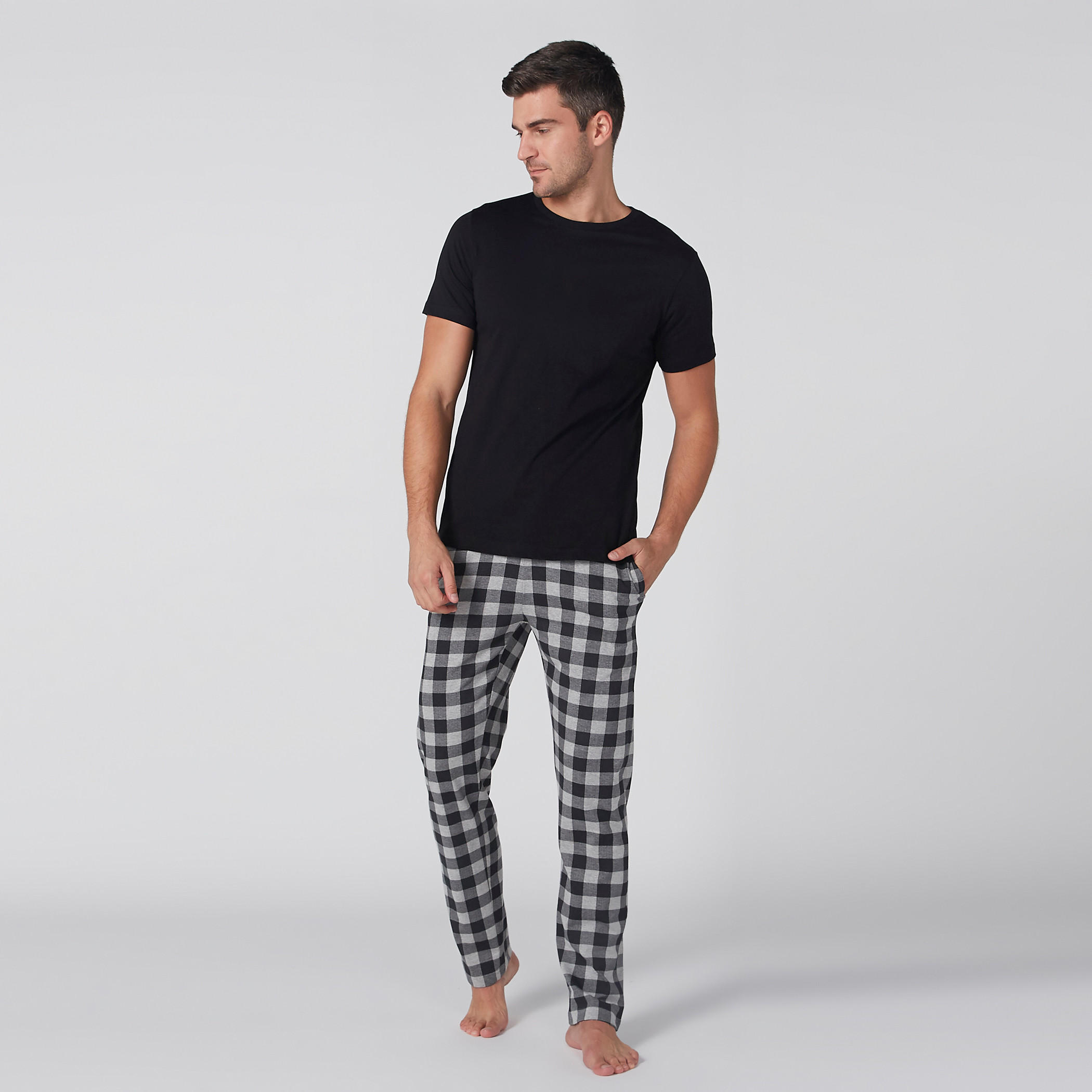 Round Neck T-Shirt and Chequered Pyjama Set-men-clothing-nightwear-sets-image-1
