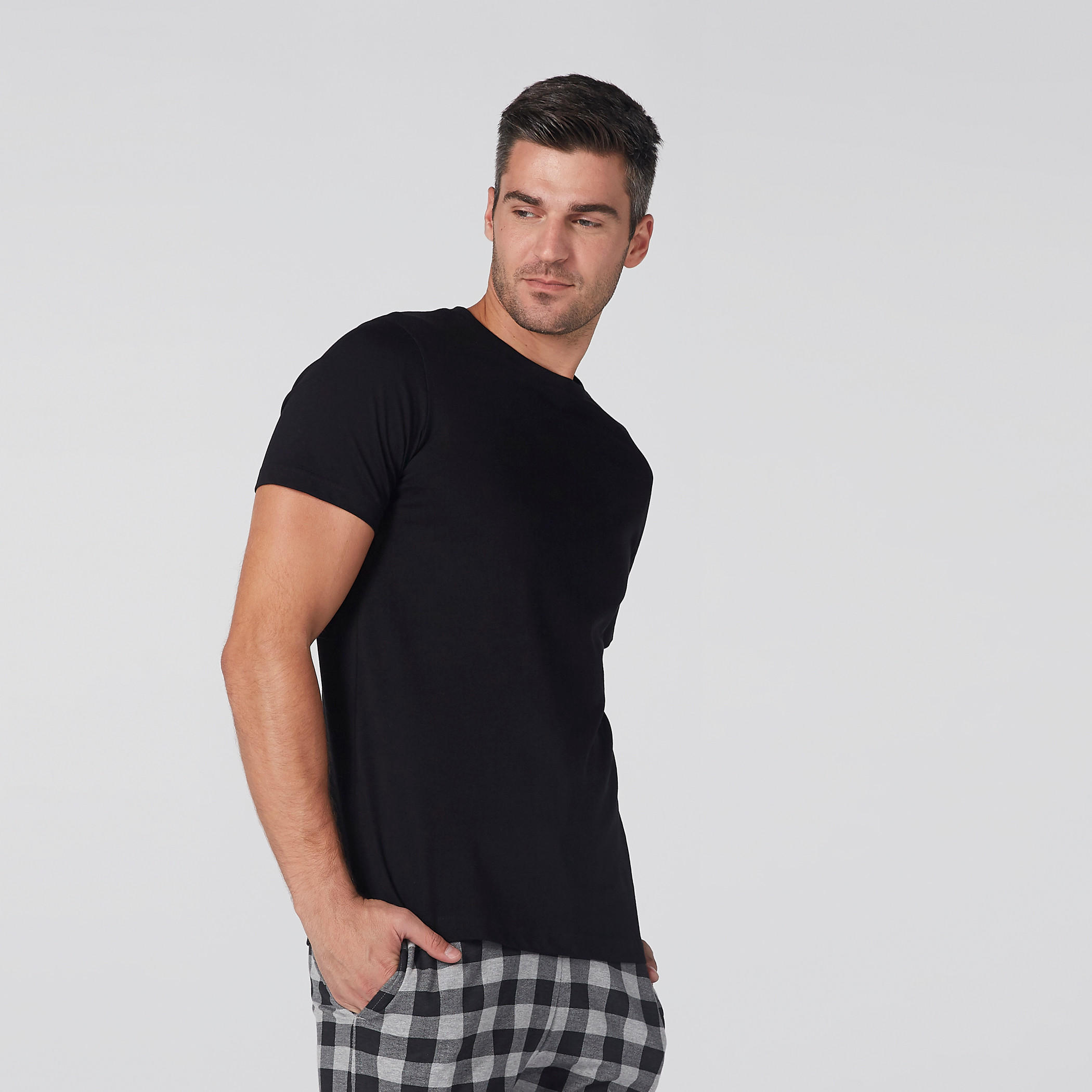 Round Neck T-Shirt and Chequered Pyjama Set-men-clothing-nightwear-sets-image-2