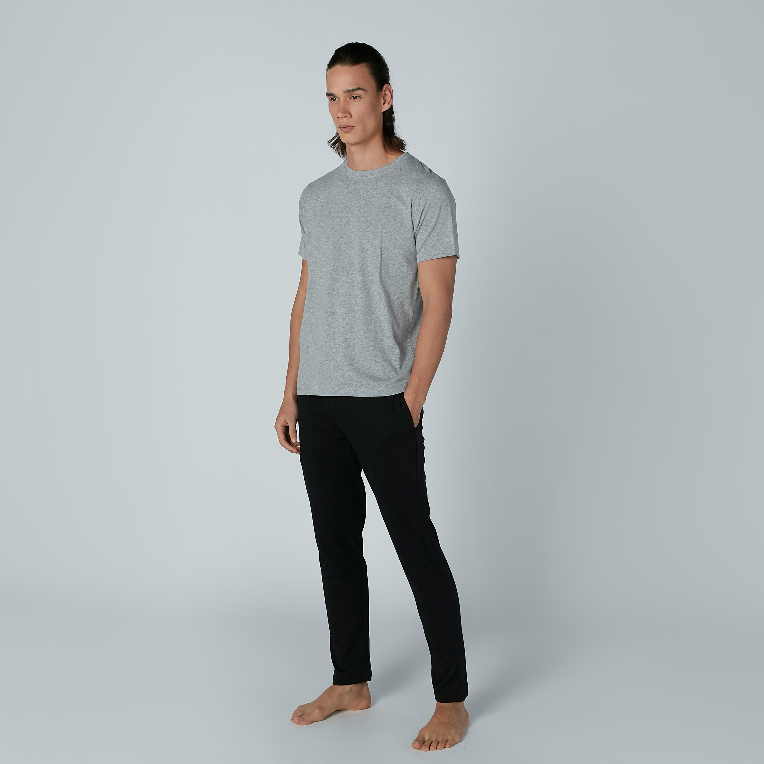 تيشيرت سادة بياقة مستديرة وأكمام قصيرة – طقم من قطعتين-men-clothing-nightwear-sets-image-2
