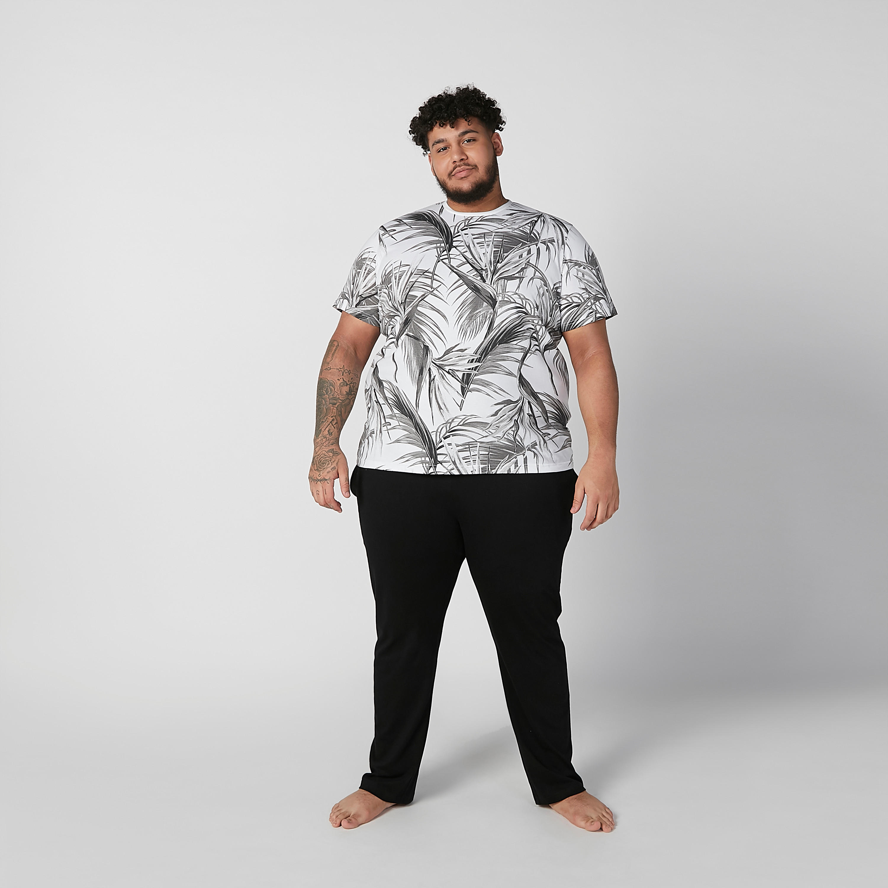 Printed Round Neck T-shirt and Full Length Plain Pyjama Set-men-clothing-nightwear-sets-image-2