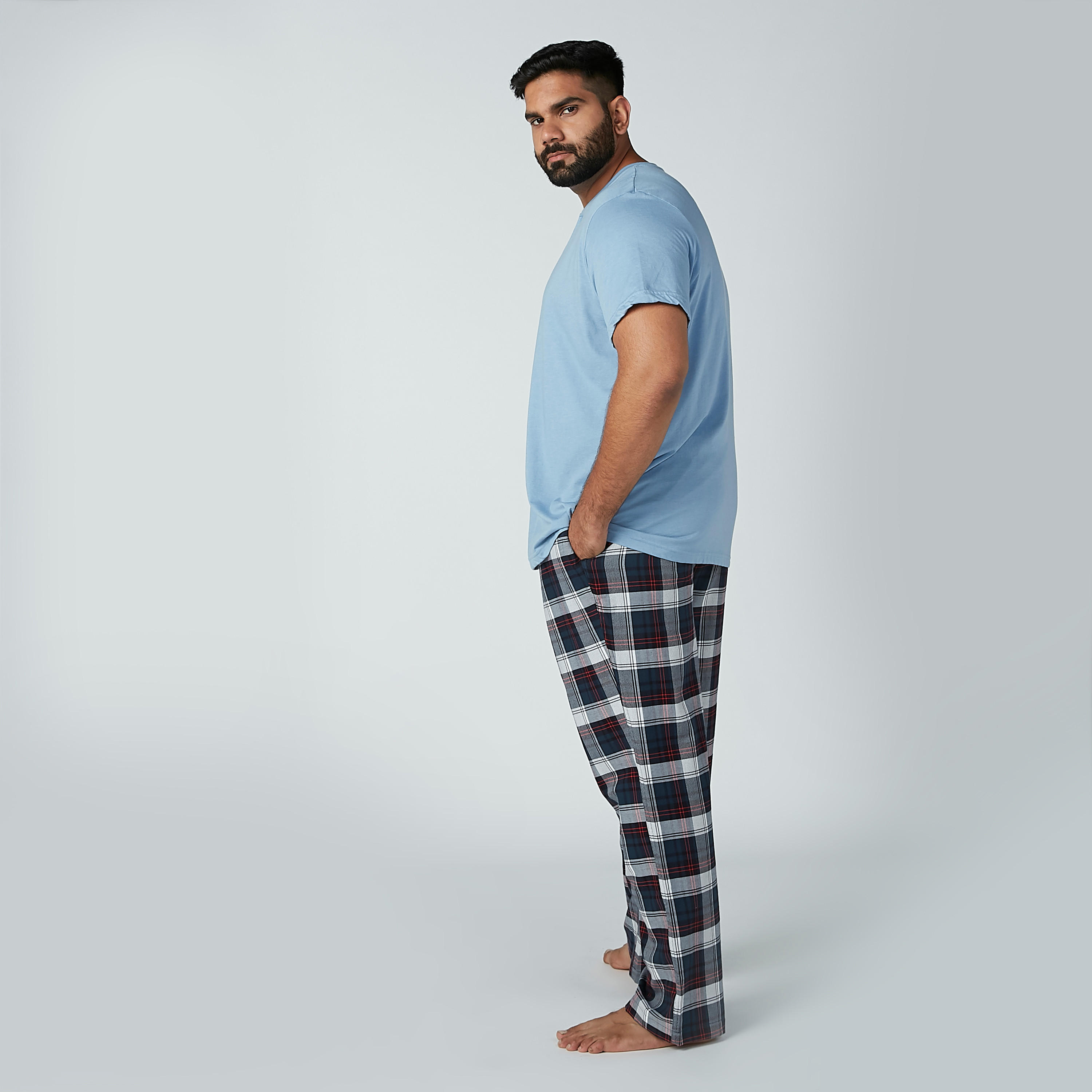 Solid Short Sleeves T-shirt and Chequered Pyjama Set-men-clothing-nightwear-sets-image-1