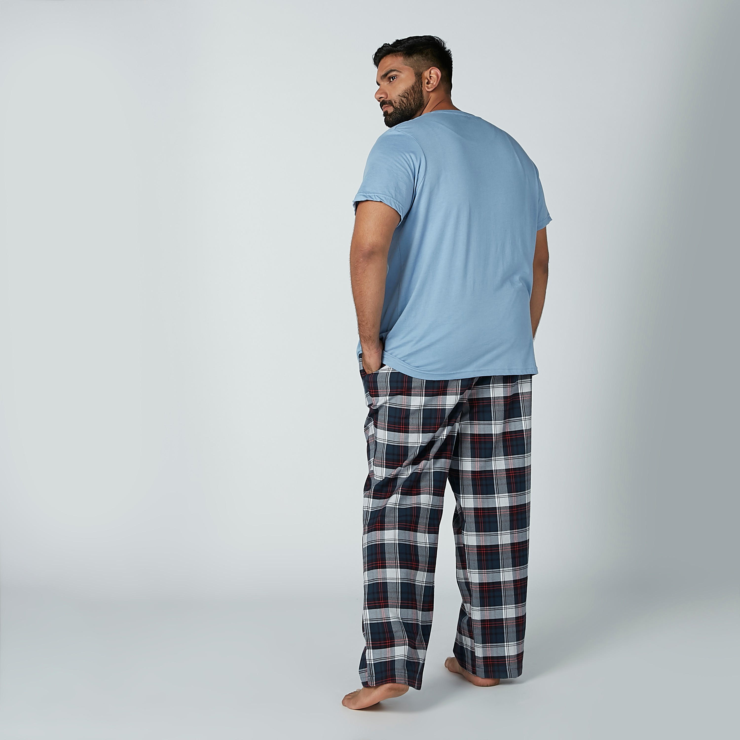 Solid Short Sleeves T-shirt and Chequered Pyjama Set-men-clothing-nightwear-sets-image-4