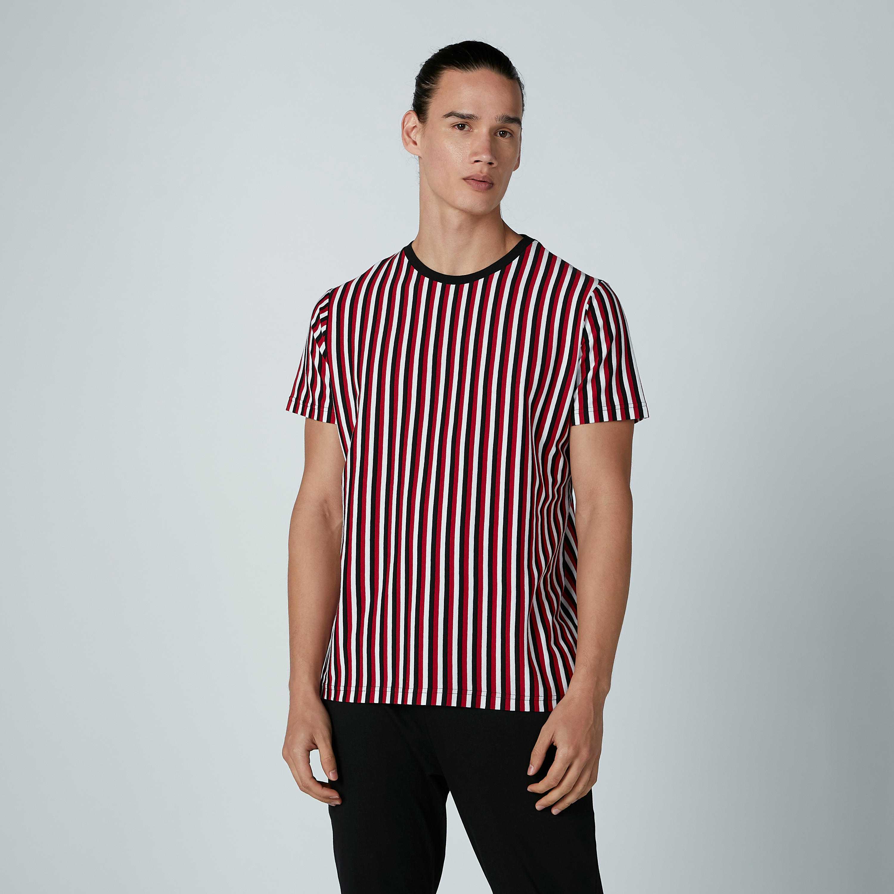 Striped Short Sleeves T-shirt and Solid Pyjama Set-men-clothing-nightwear-sets-image-2
