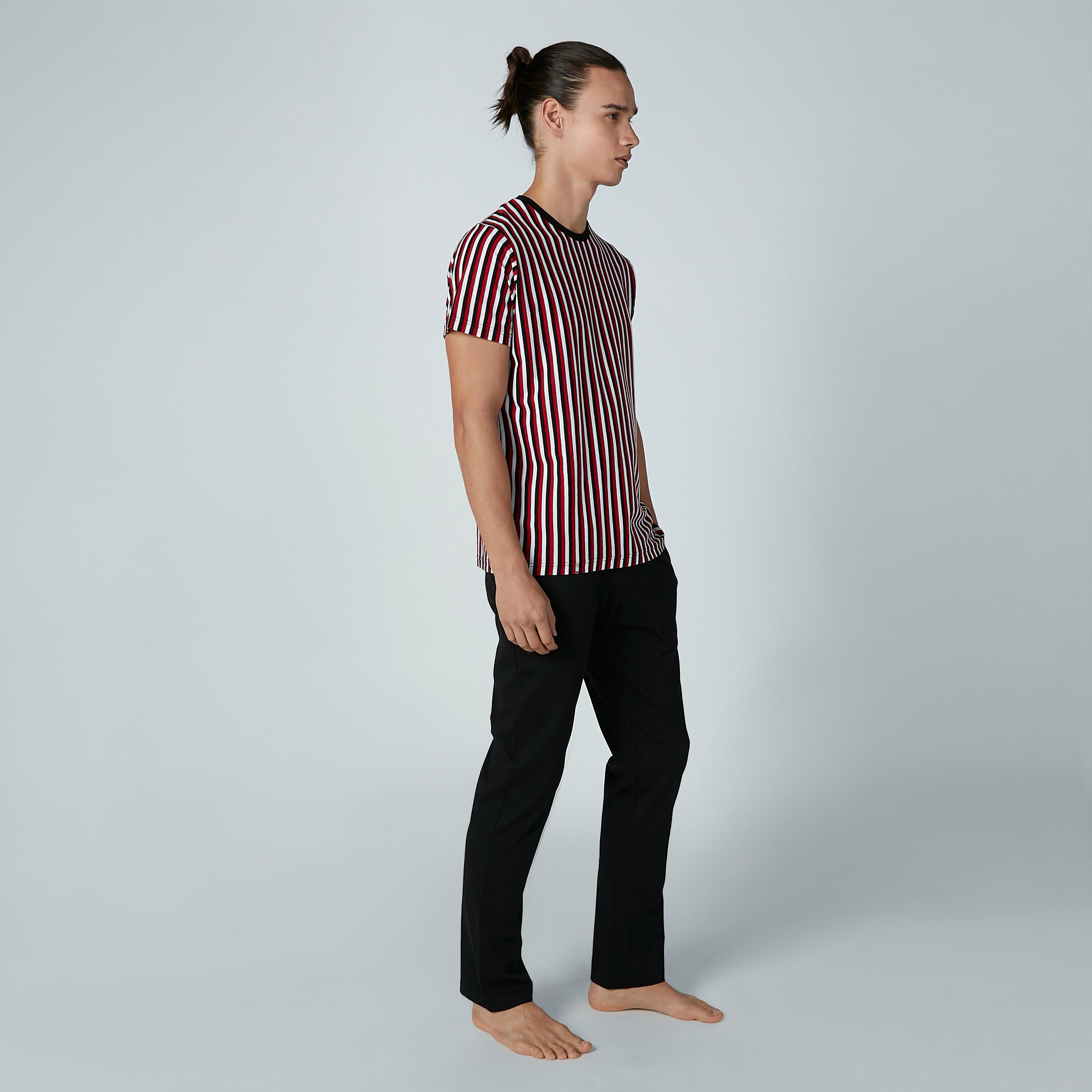 Striped Short Sleeves T-shirt and Solid Pyjama Set-men-clothing-nightwear-sets-image-3
