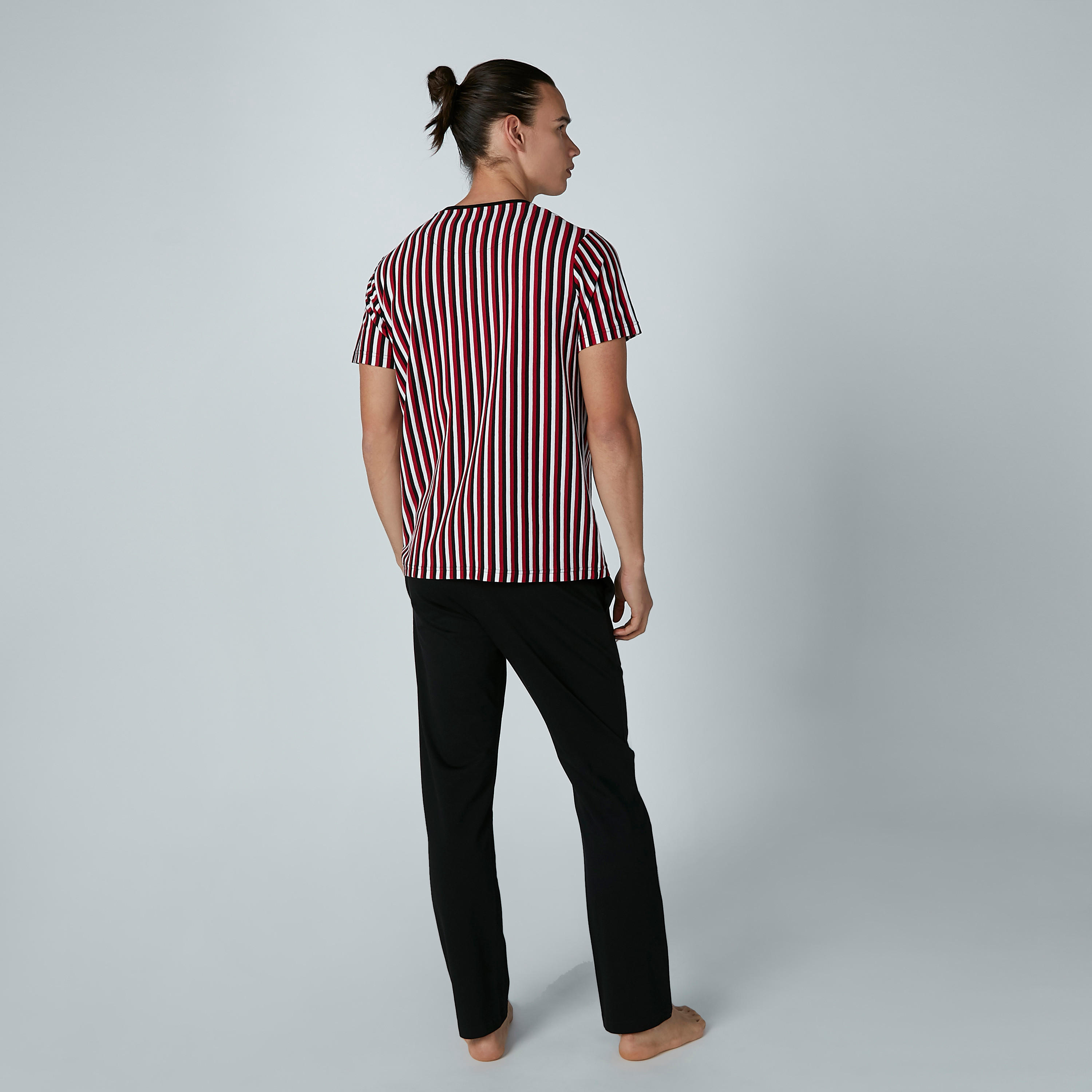 Striped Short Sleeves T-shirt and Solid Pyjama Set-men-clothing-nightwear-sets-image-4