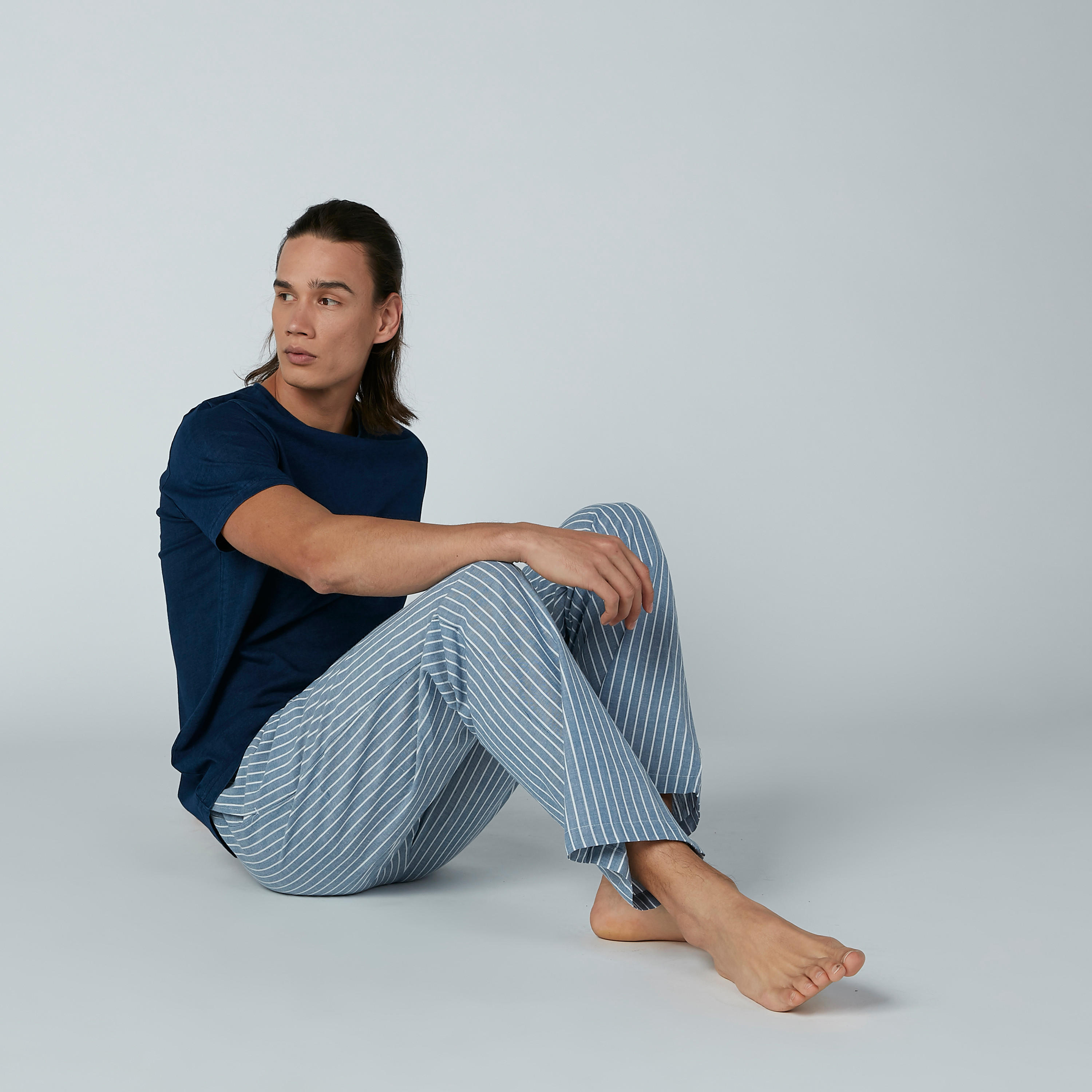 Round Neck T-shirt and Striped Pyjama Set-men-clothing-nightwear-sets-image-1
