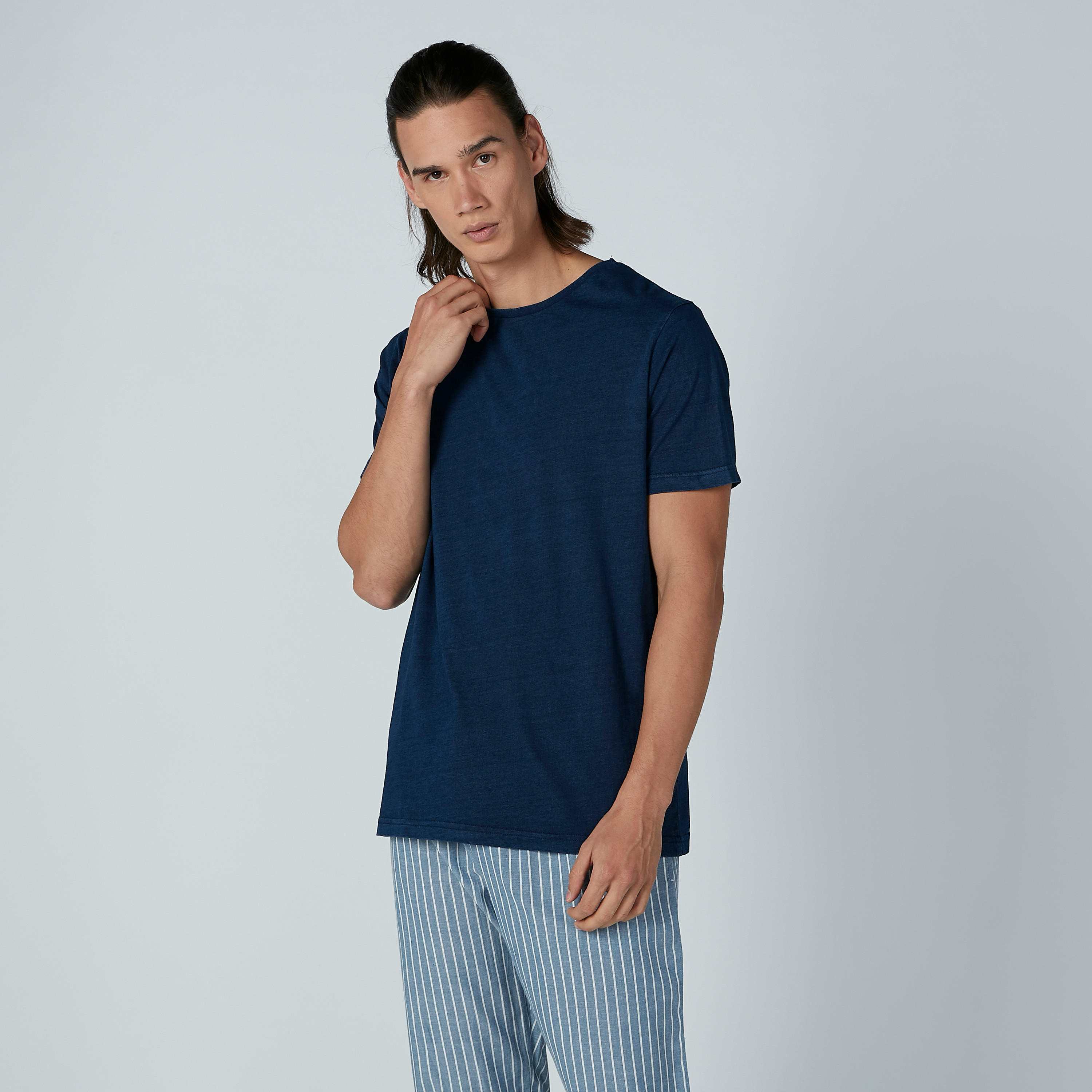 Round Neck T-shirt and Striped Pyjama Set-men-clothing-nightwear-sets-image-2