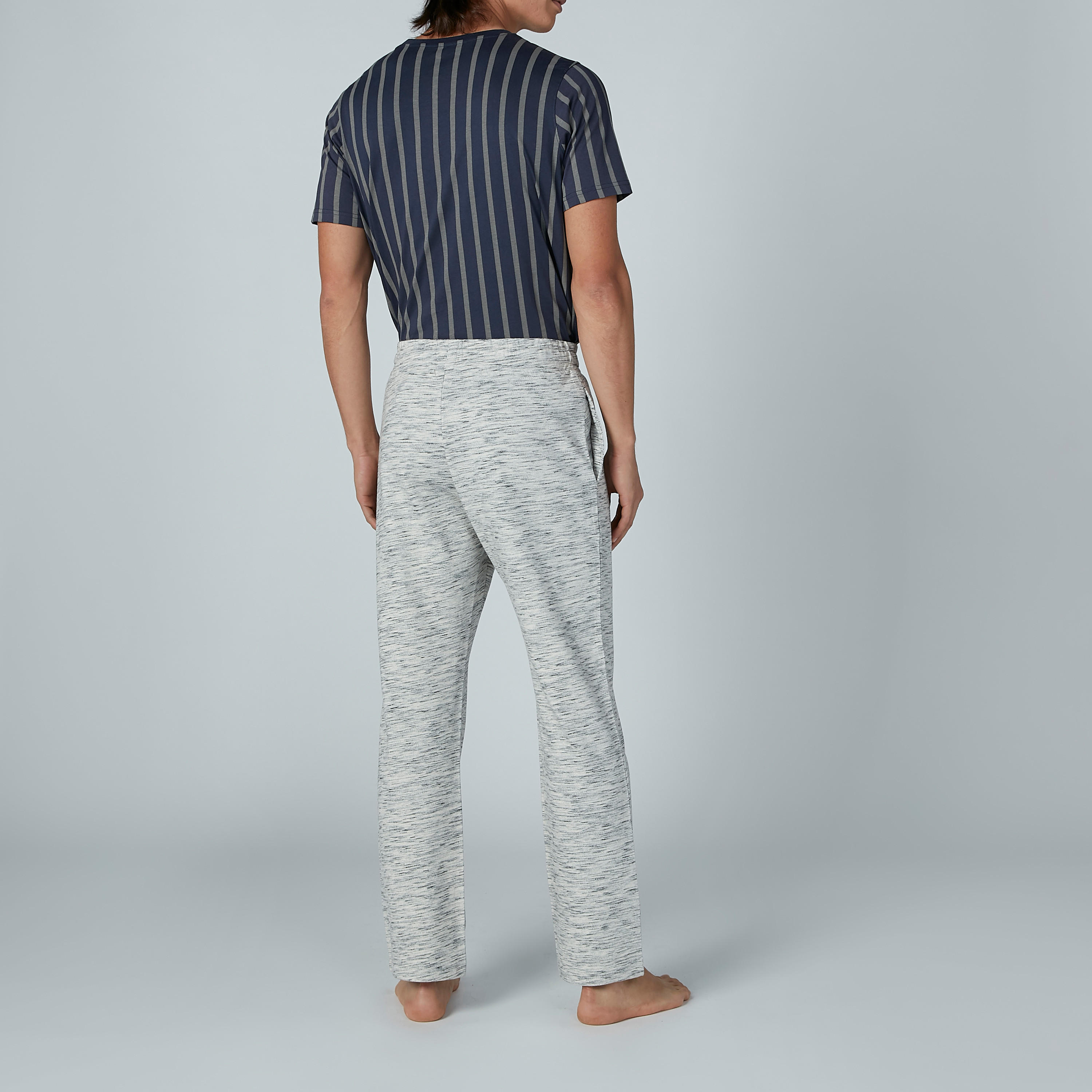 طقم بنطال بيجاما بطبعات ميلانج وتيشيرت مقلّم بياقة مستديرة-men-clothing-nightwear-sets-image-2