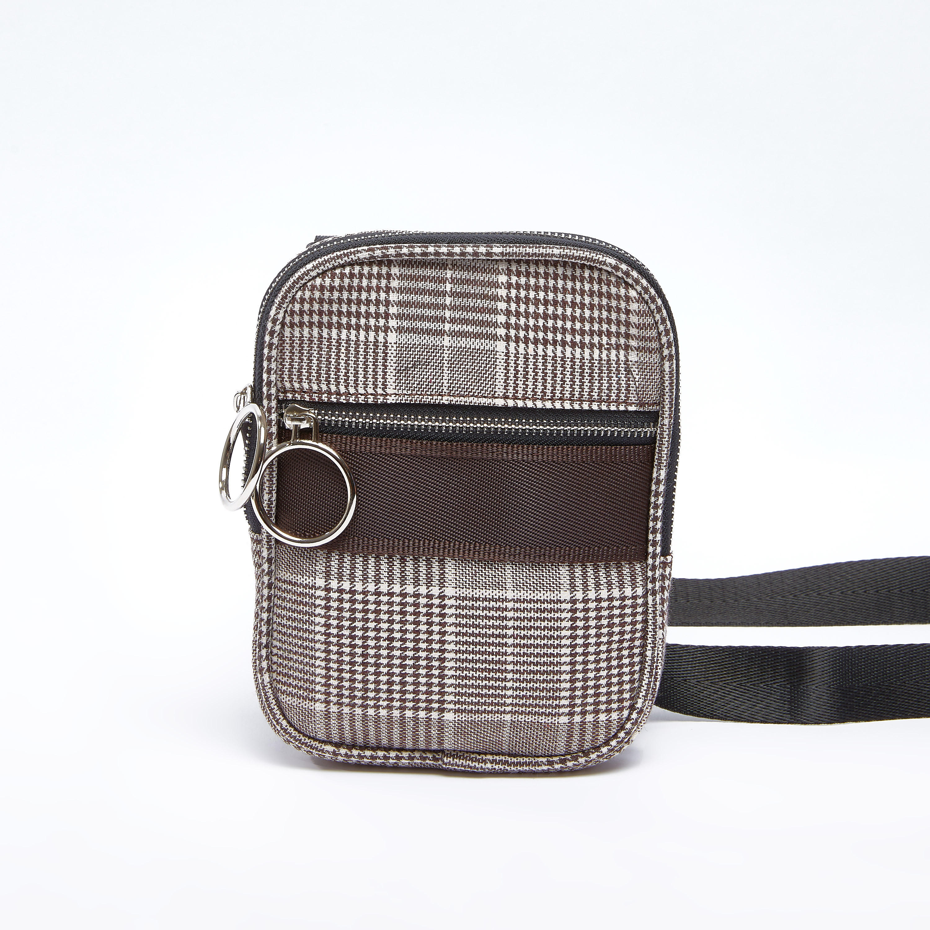 Chequered Messenger Bag with Zip Closure and Adjustable Strap-men-bags-image-1